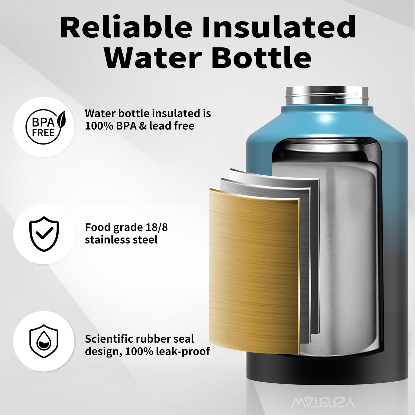 WATERSY 1.5 Gallon Water Bottle Insulated(Cold for 48 Hrs),BPA Free&Leak Proof,196oz Stainless Steel Water Jug,Big thermos,Large Water Bottle with Handle for Gym,Hiking,Camping&Travel,Lake Blue