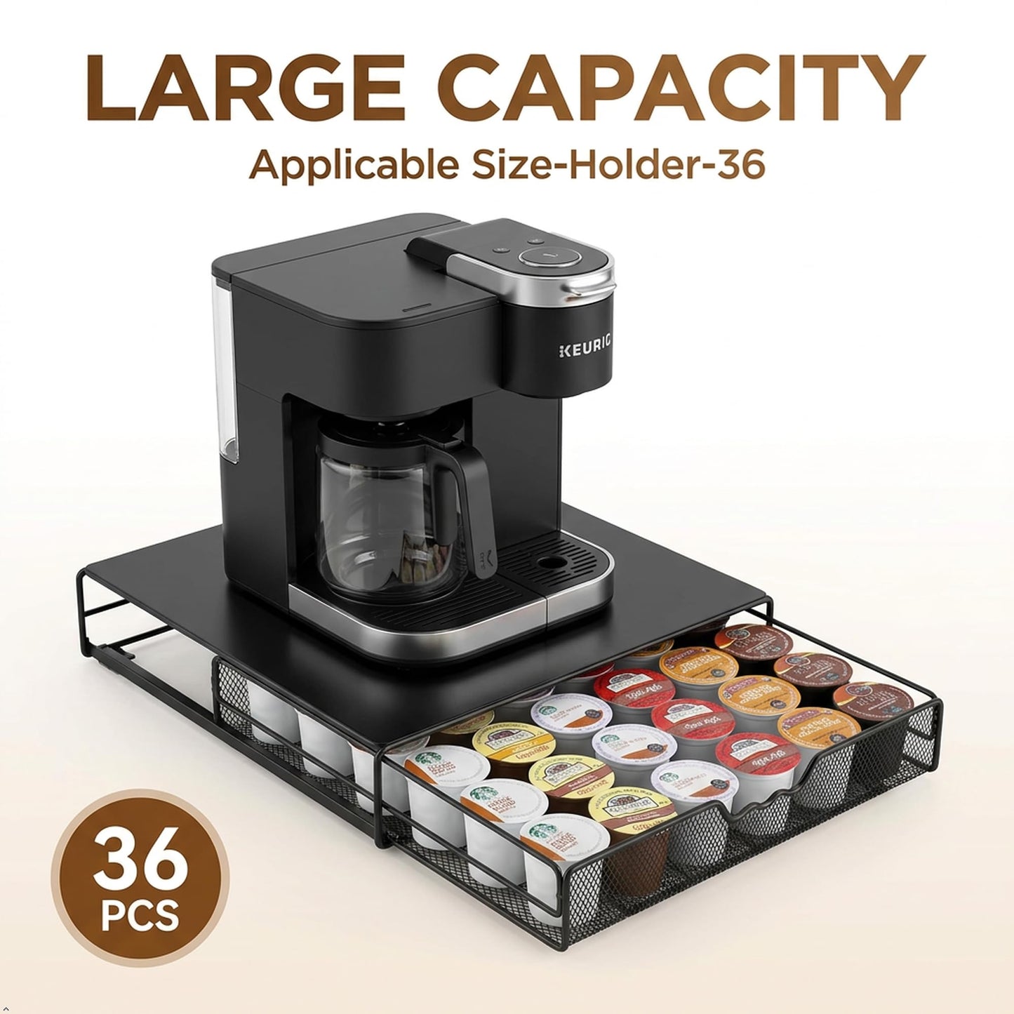 Deco Brothers K-Cup Holder Drawer for 36 Coffee Pods Storage, Black