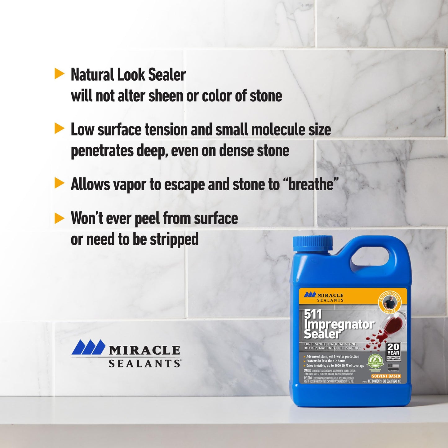 Miracle Sealants 511 Impregnator Advanced Penetrating Sealer for Countertops, Stone, Tile & Grout, Pint