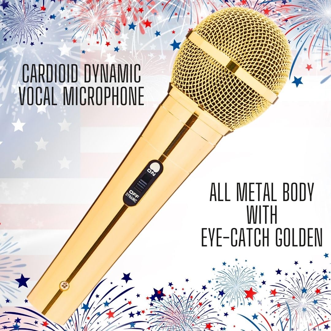 RhymKawa Sparkle Gold Cardioid Dynamic Vocal Wire Microphone with 10FT XLR Cable