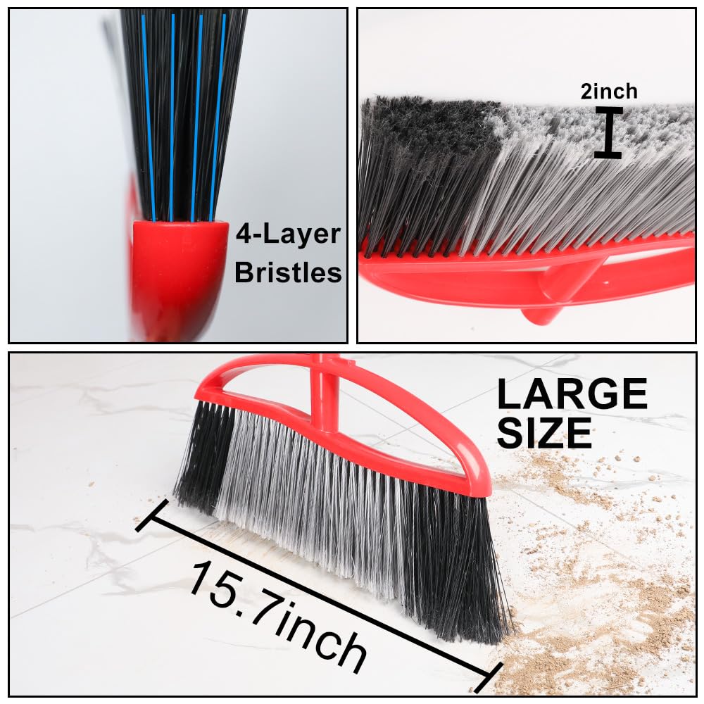 GLOYY Outdoor Broom, 15.7'' Wide Broom, Heavy Duty Broom with Long Handle, Angle Broom with Stiff Bristles, Sweeping Broom for Yard, Garden, Garage (Red)
