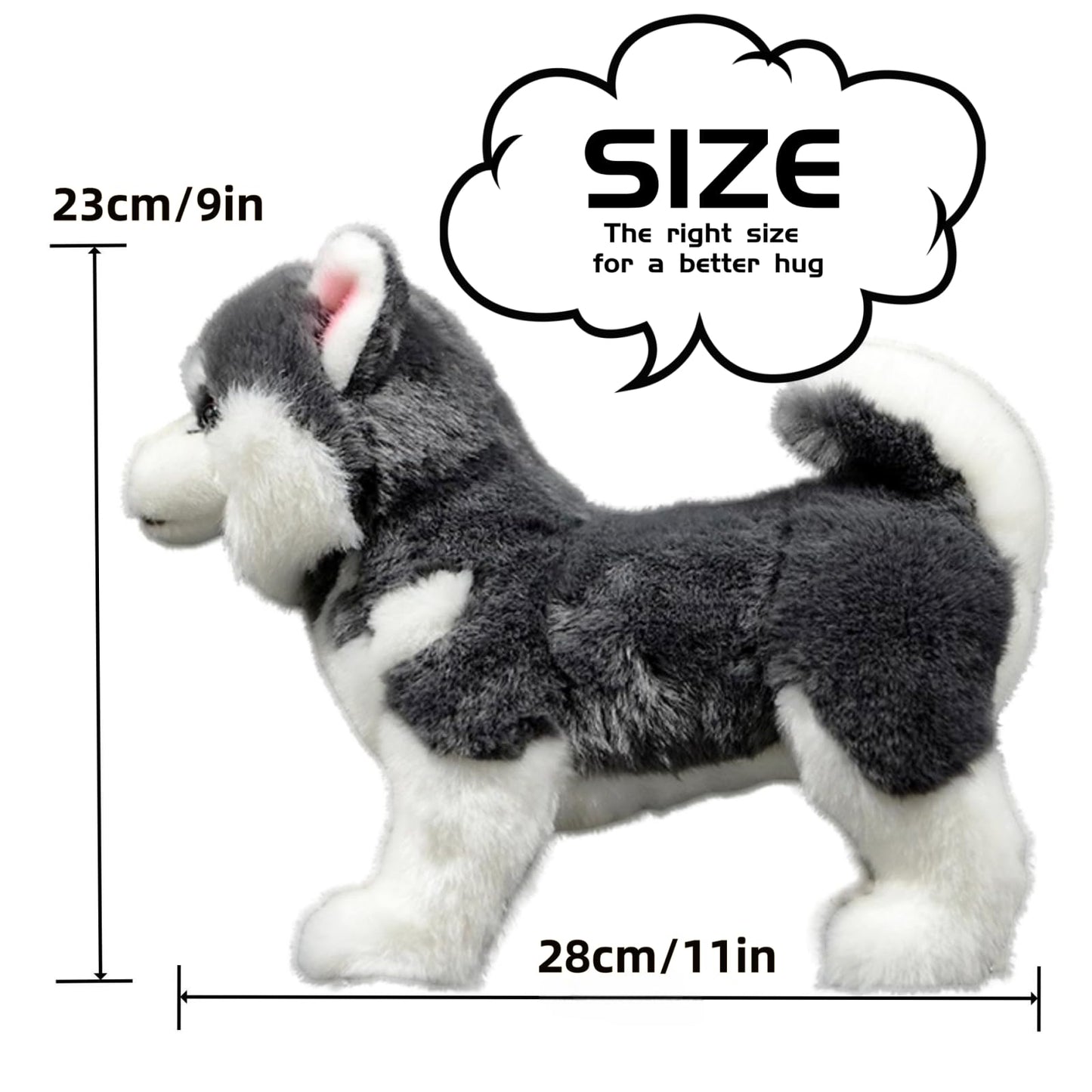 FRANKIEZHOU Lifelike Husky Stuffed Animal, Gray, 11" Alaskan Malamute Plush Toy, Realistic Dog Stuffed Animal, Soft and Durable, Anxiety Relief, Gift for Kids, Home Decor, Hugging Toy