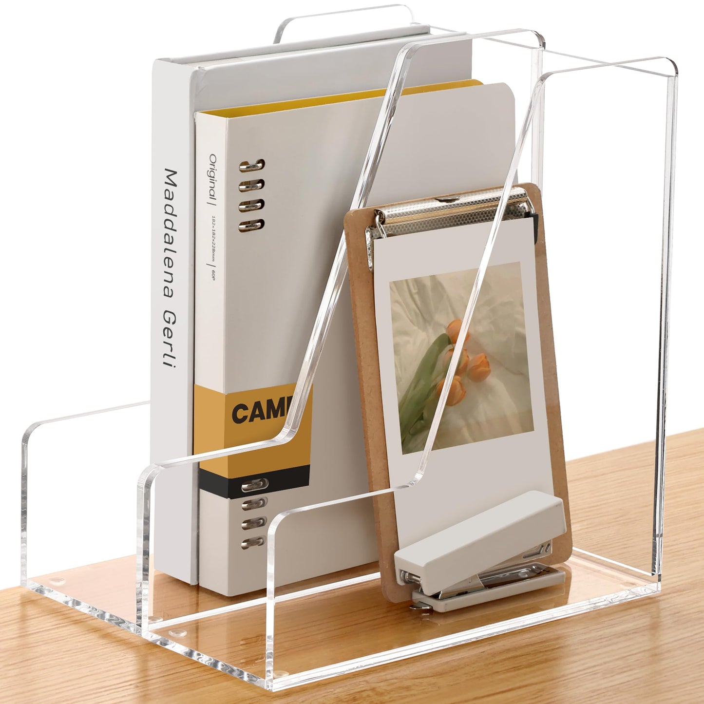SANRUI 2-Pack Acrylic Magazine File Holder Desk Organizer Magazine Rack, Clear, Vertical File Sorter Holders, 9.45"D x 3.54"W x 10.24"H