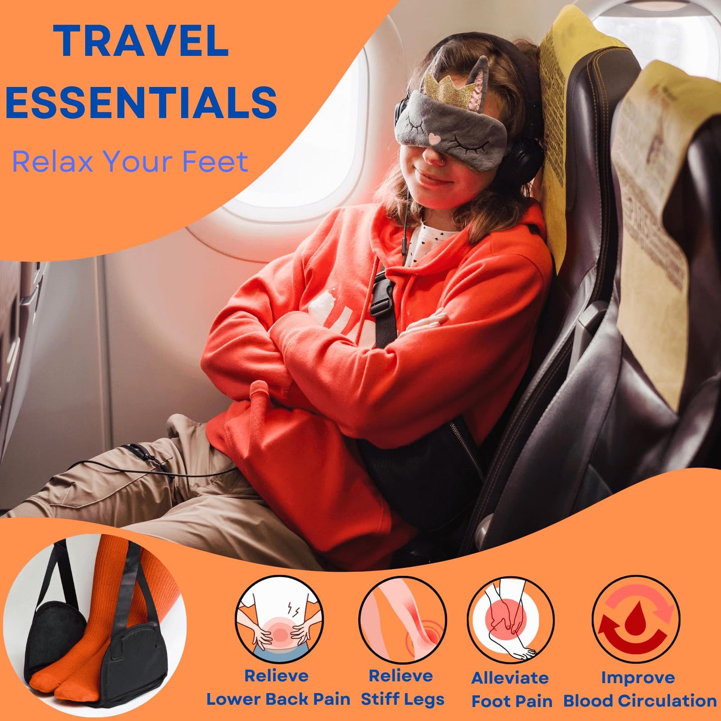 Airplane Foot Rest(2 Pack), Foot Hammock Airplane to Relax Your Feet, Office Footrest Foot Hammock for Plane Travel, Airplane Footrest for Long Trip, Plane Foot Rest Hammock, Travel Accessories