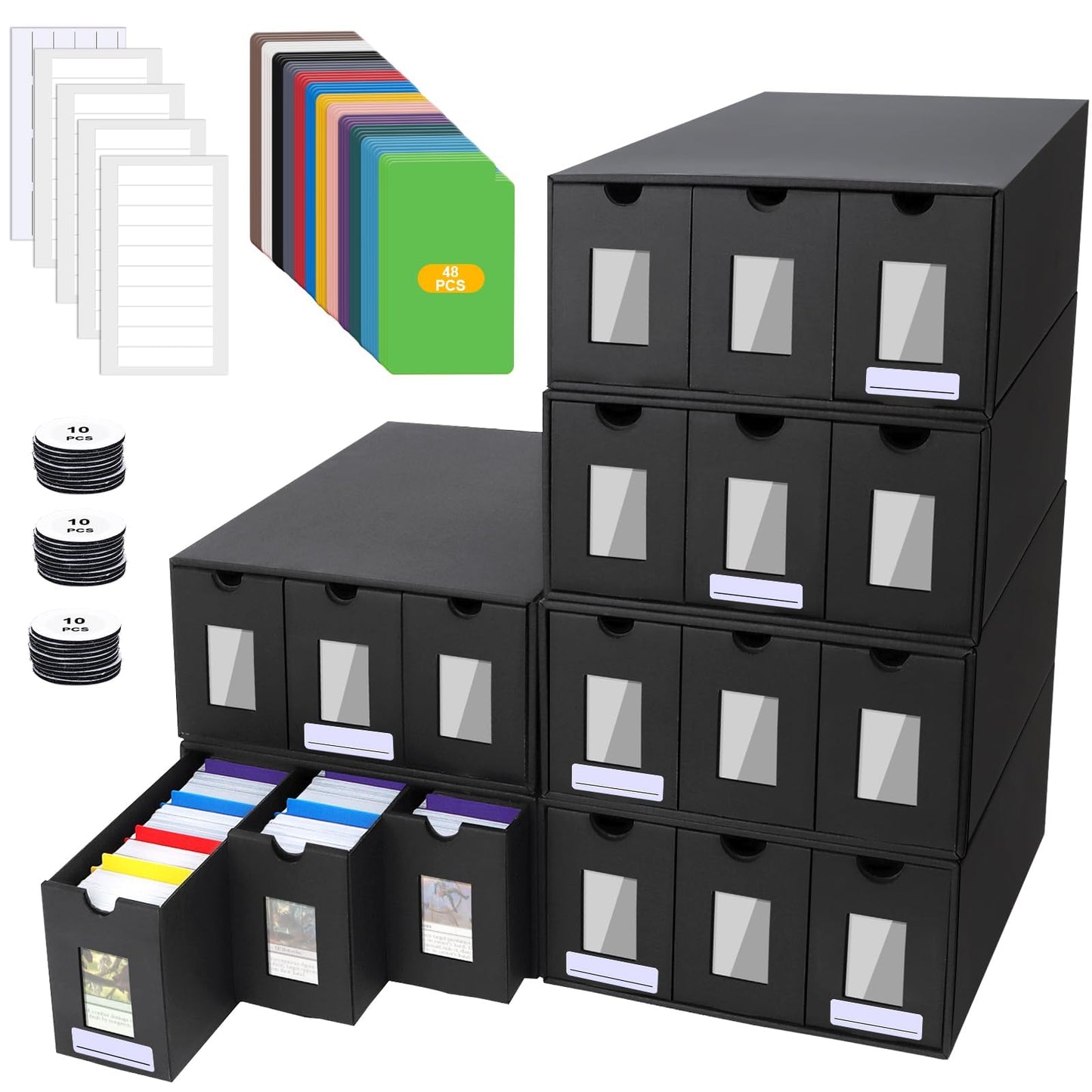 AOPULE 18000+ Card Storage Box for Commander Display, Trading Card Storage Box with 48 Dividers, Labels & Tapes, Cards Storage Organizer for TCG MTG PTCG Sports Cards