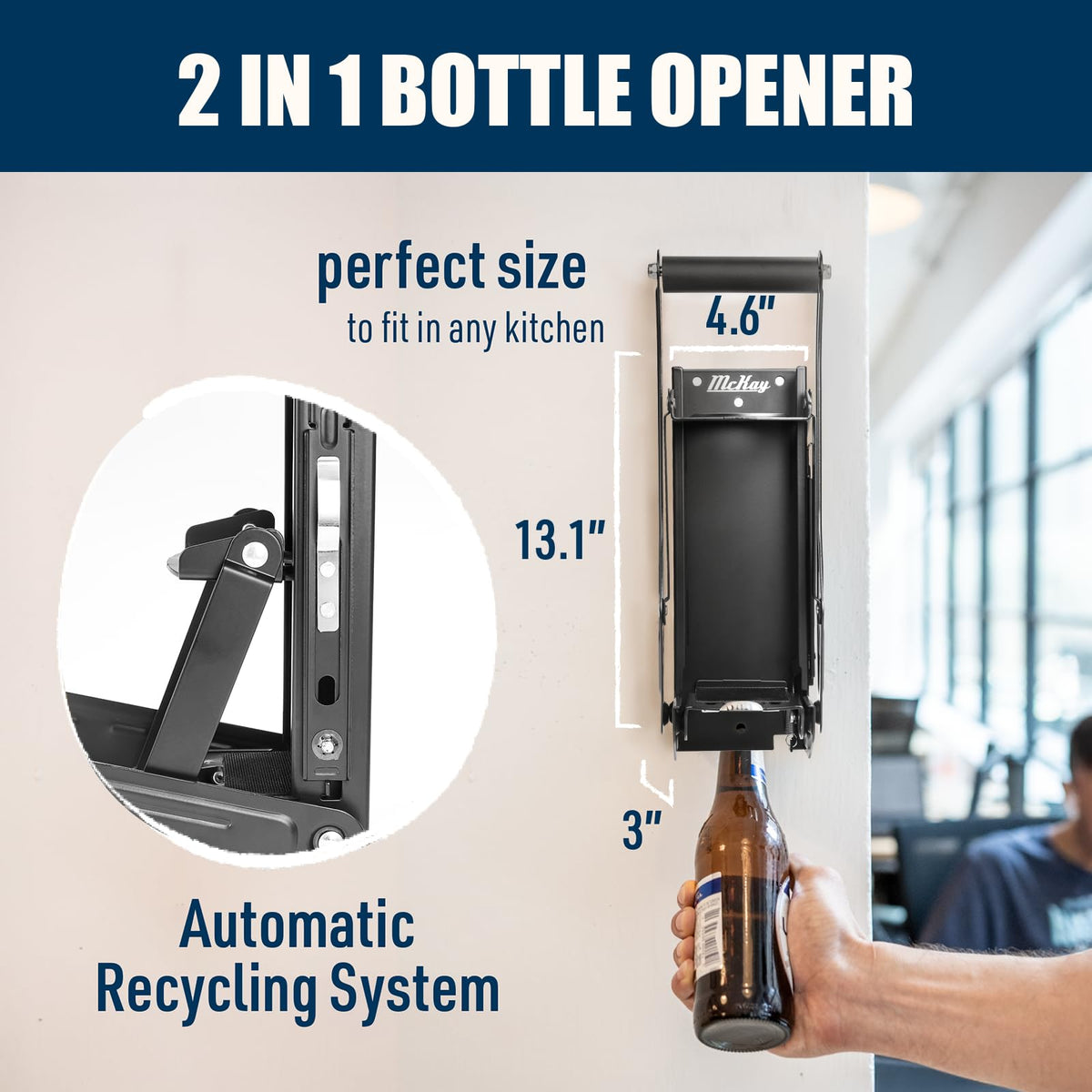 Mckay 16oz Metal Can Crusher Auto Recycling, Heavy-Duty Can Crusher Wall Mounted, Can Smasher for Aluminum Seltzer, Soda, Beer Cans and Bottles for Recycling, Gadgets for Home (Black)