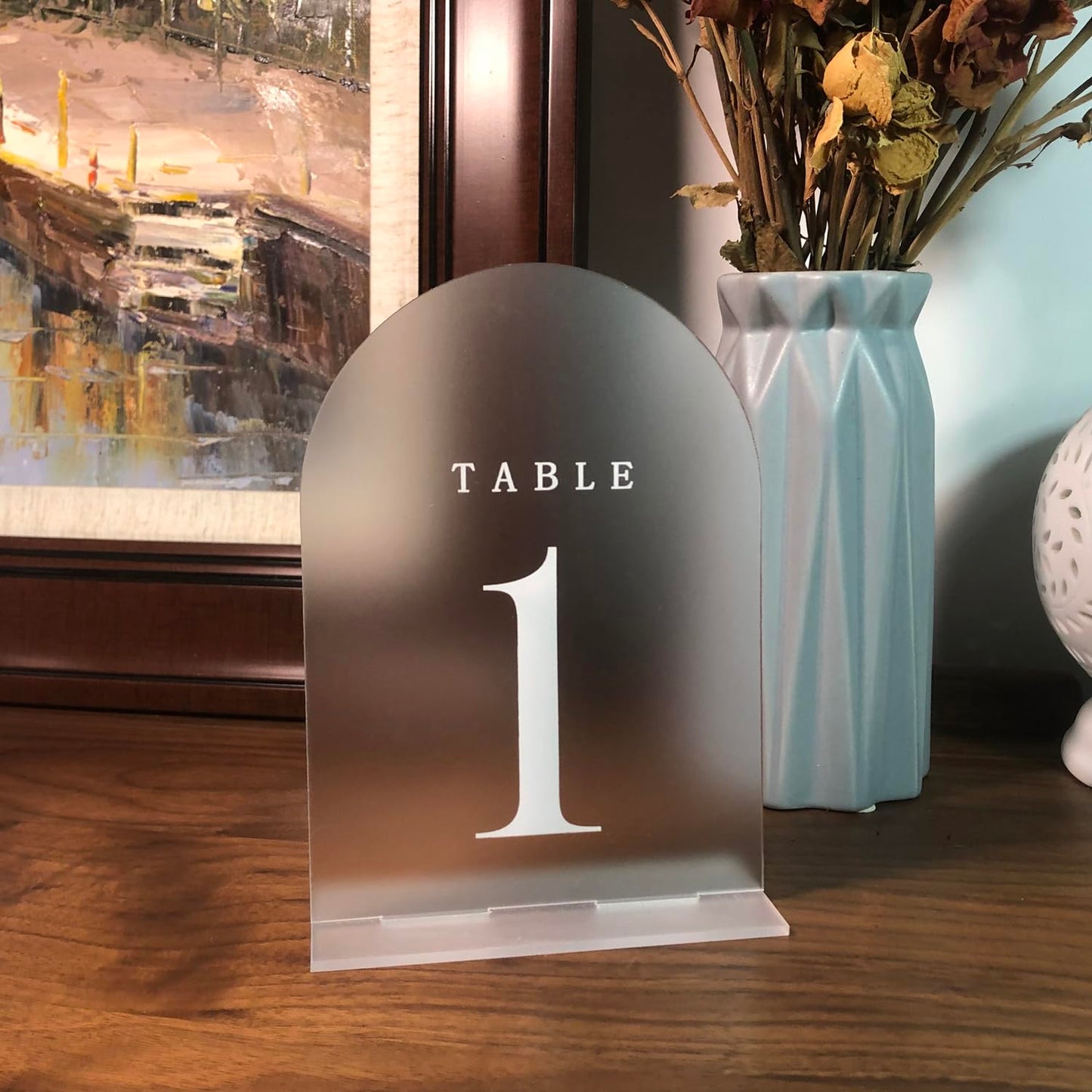 1-30 Wedding Table Numbers,Acrylic Table Numbers for Wedding Reception, 5x7Inch Acrylic Mirror Table Numbers with Stand, Frosted Arch Wedding Table Numbers with Holders, Perfect for Centerpiece,