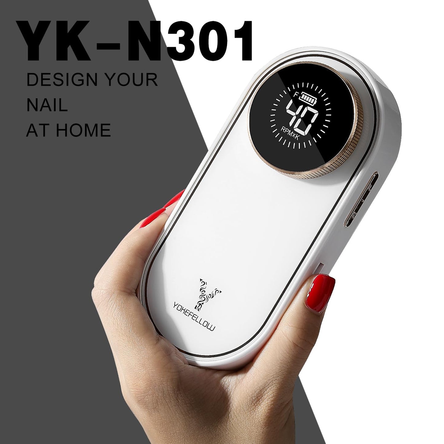 YOKE FELLOW Electric Nail File - 40000 RPM Rechargeable Nail Drill Machine Nail File with 12 Nail Drill Bits for Manicure Pedicure Acrylic Polishing Tools Kit for Salon Home Use