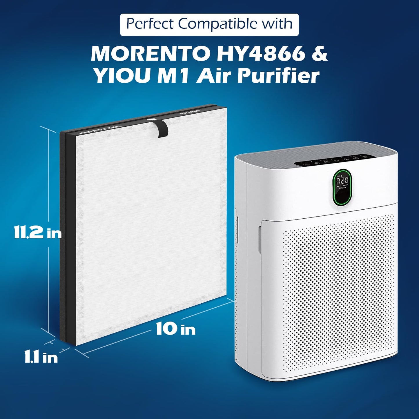 SAKEGDY HY4866 Replacement Filters, Compatible with MORENTO HY4866 Air Purifier, 4 Pack H13 True HEPA Filter+ Extra 4 Pack Pre-Filter. (Enhanced Version).