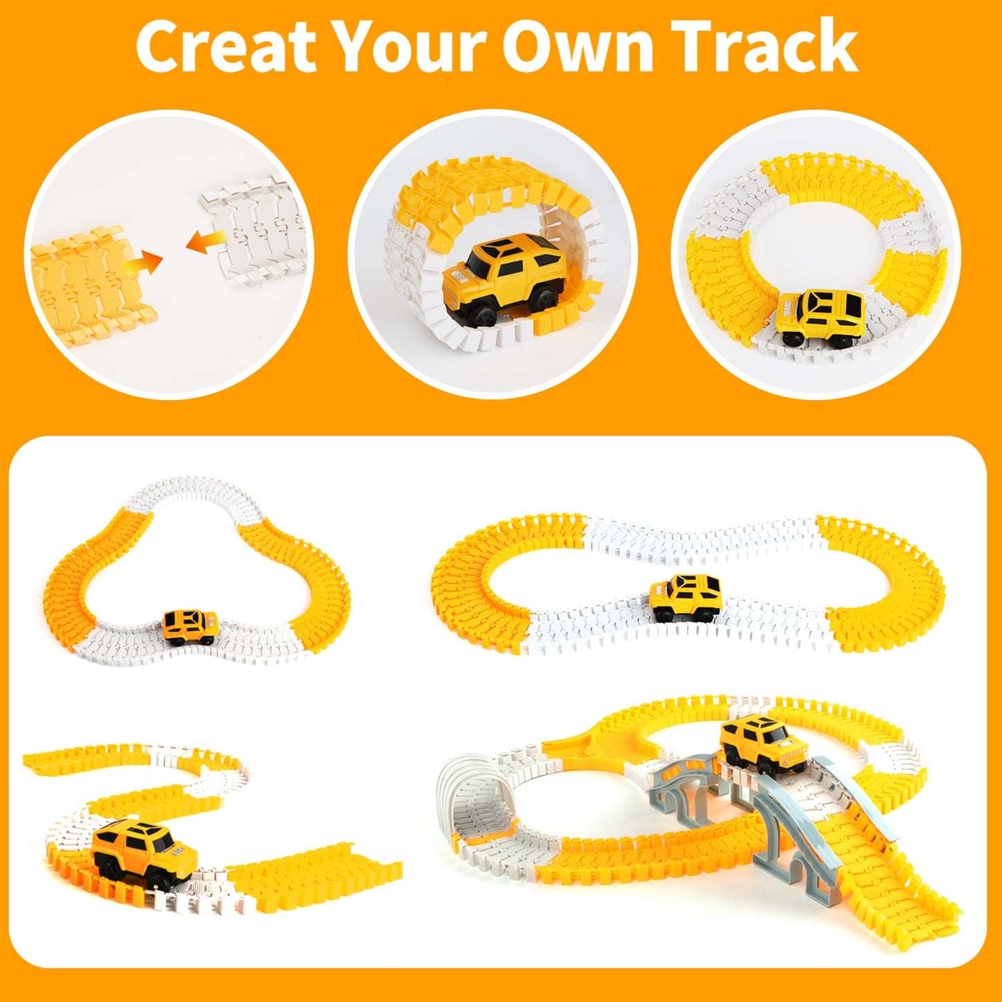329 pcs Race Track Set for Toddler, Construction Track Car Toys, Flexible Car Tracks with 6 Cars, Presents for Kids 3 4 5 6 Year Old Boys Girls