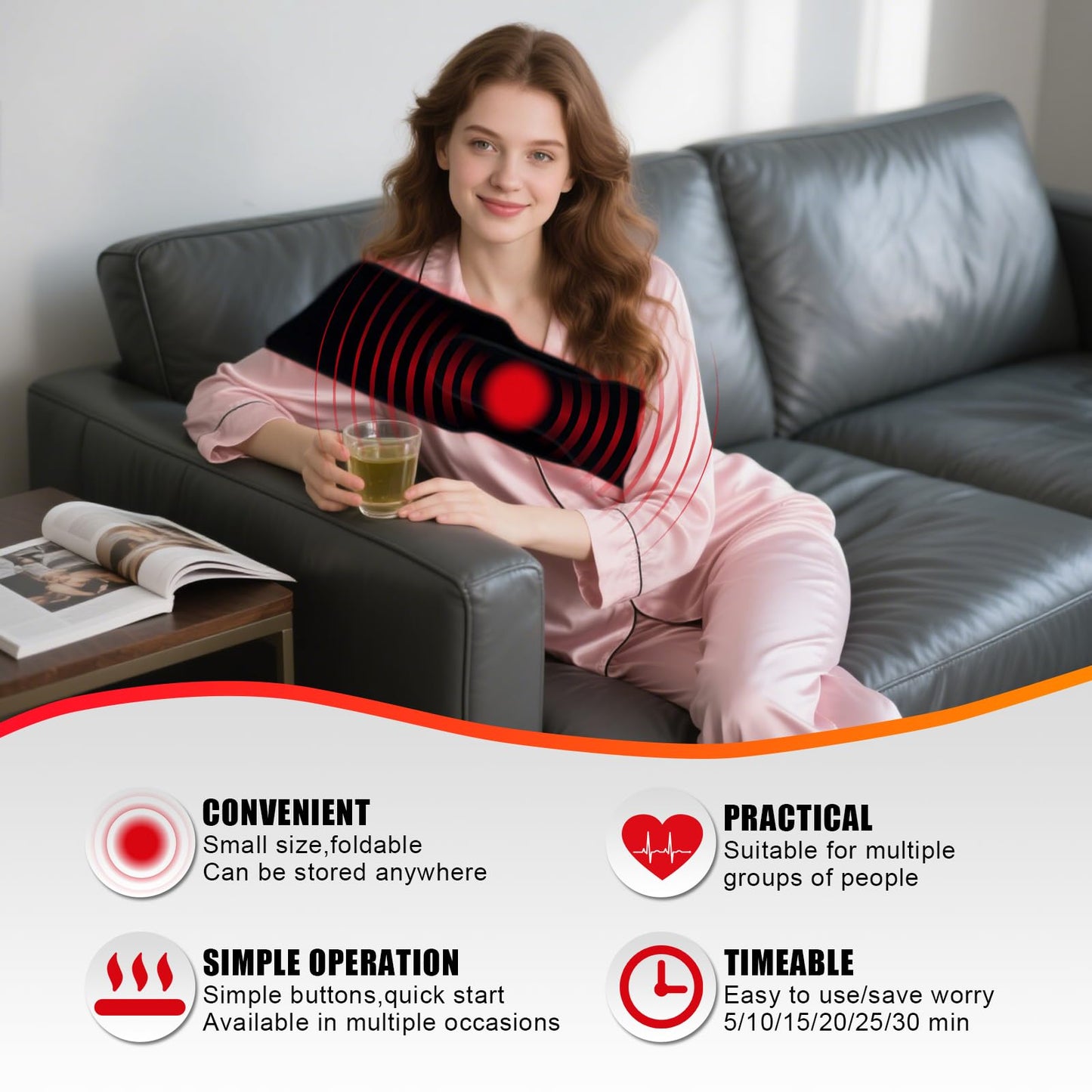 Red Light Waist Belt with 105pcs LEDs, 3 in 1 Chip Portable with Cord and Timing Mode Red Light Lamp Belt for Home/Office/Trip