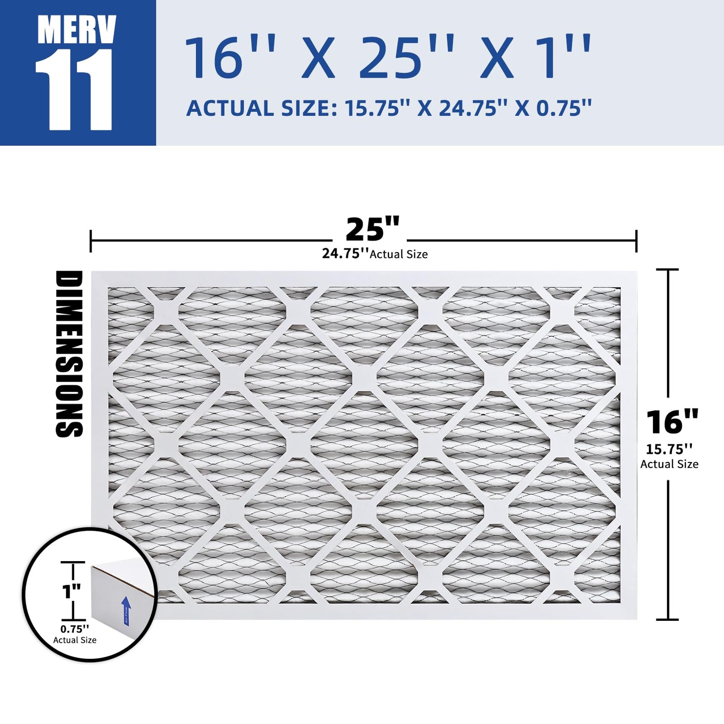 Deepure 16X25X1 MERV 11 Furnace Filter (4 Packs) - MPR 1200 FPR 7 Electrostatic Pleated Air Conditioner HVAC AC Filters