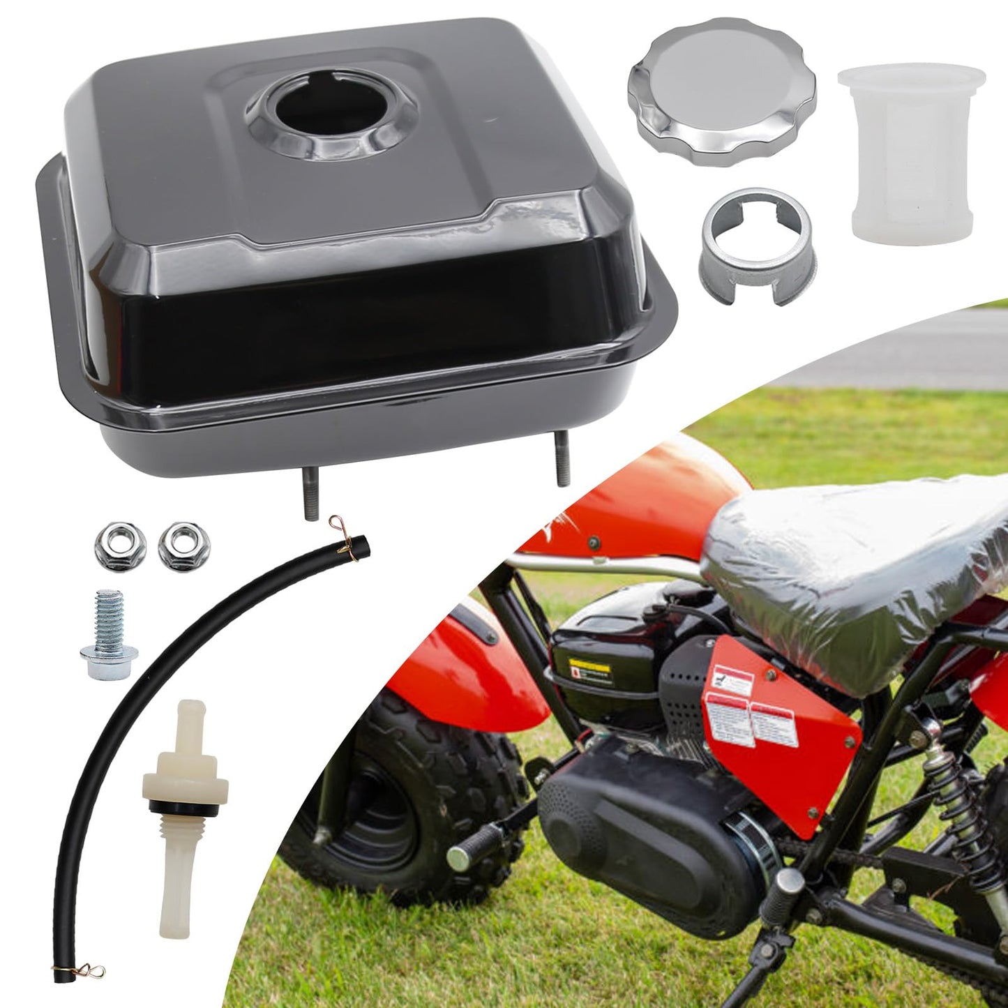 Vkinman Gas Fuel Tank Replacement for Honda GX200 GX160 GX140 Go-Kart Predator Engine Baja Warrior Heat 196CC MB165 MB200 Mini Bike 5.5HP 6.5HP Engine 17510-ZE1-020ZA
