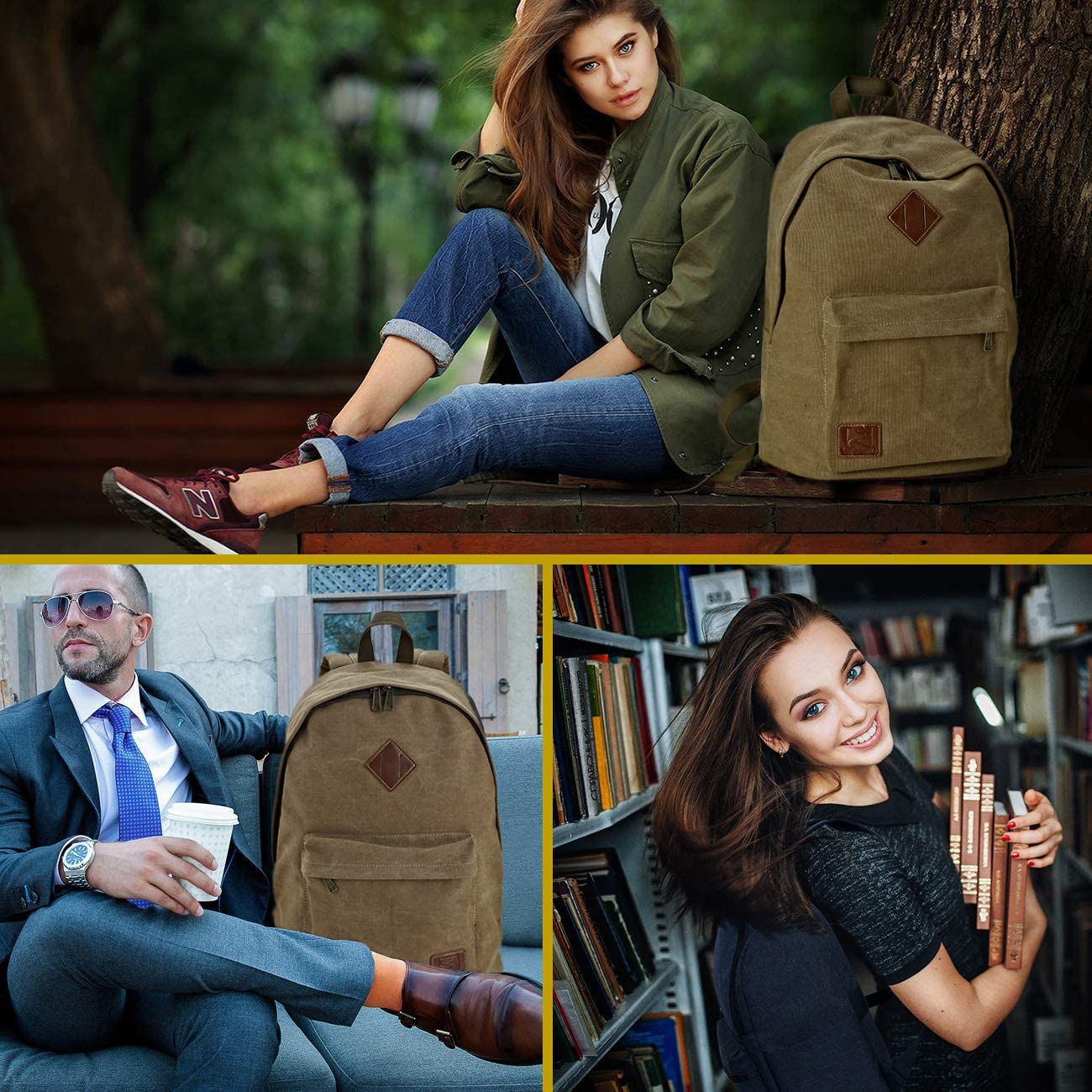 Seemeroad Canvas Vintage Backpack Lightweight Travel Daypack Laptop Backpack College Student Rucksack for Men Women (Coffee)