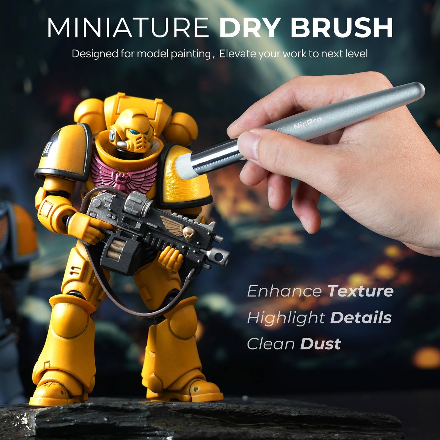 Nicpro Small Detail Paint Brush Drybrush Kit - 20PCS Model Miniature Painting for Fine Detailing & Art Oil - Watercolor & Figurine Tips, Paint by Number, Model Rock Painting, Dark - with Nylon Case