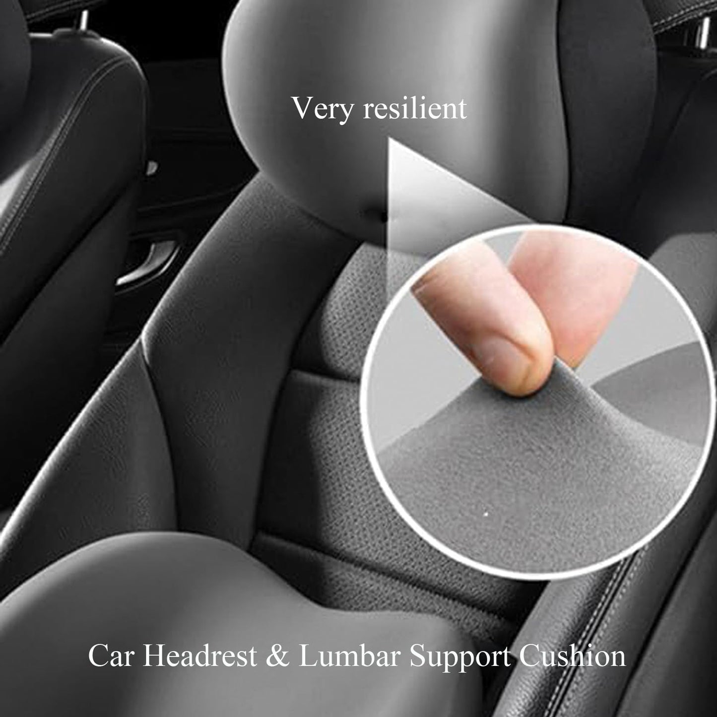 Car Headrest & Lumbar Support Cushion,Car Lumbar Support Pillow and Car Neck Pillow Kit,Ergonomic Car Seat Headrest & Lumbar Cushion with Adjustable Strap for Neck Back Pain Relief,for Car Chair
