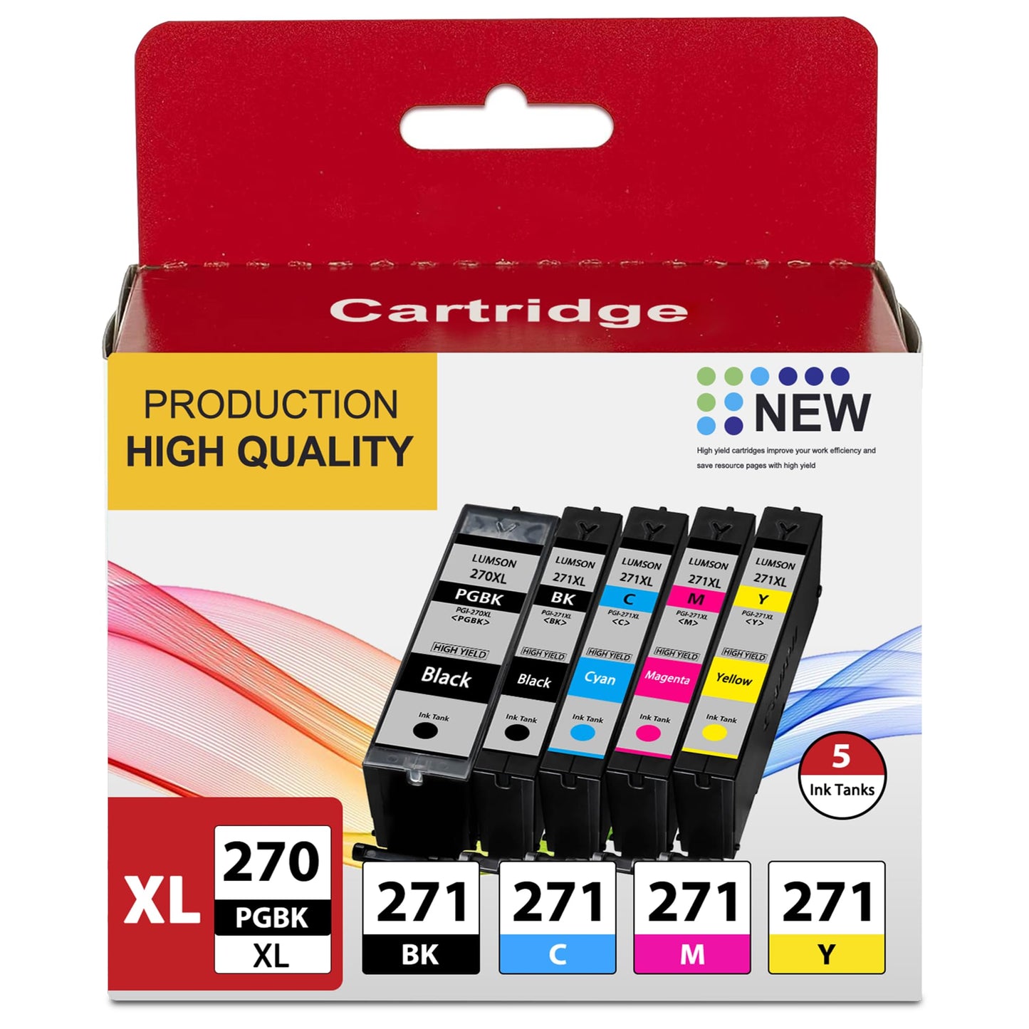 PGI-270 CLI-271 Ink Cartridge Replacement for Canon Ink 270 and 271 Cartridge TS6020 TS9020 MG7720 MG6821 MG5720 MG5721 MG5722 (PGBK Black Cyan Magenta Yellow, 5XL Pack)