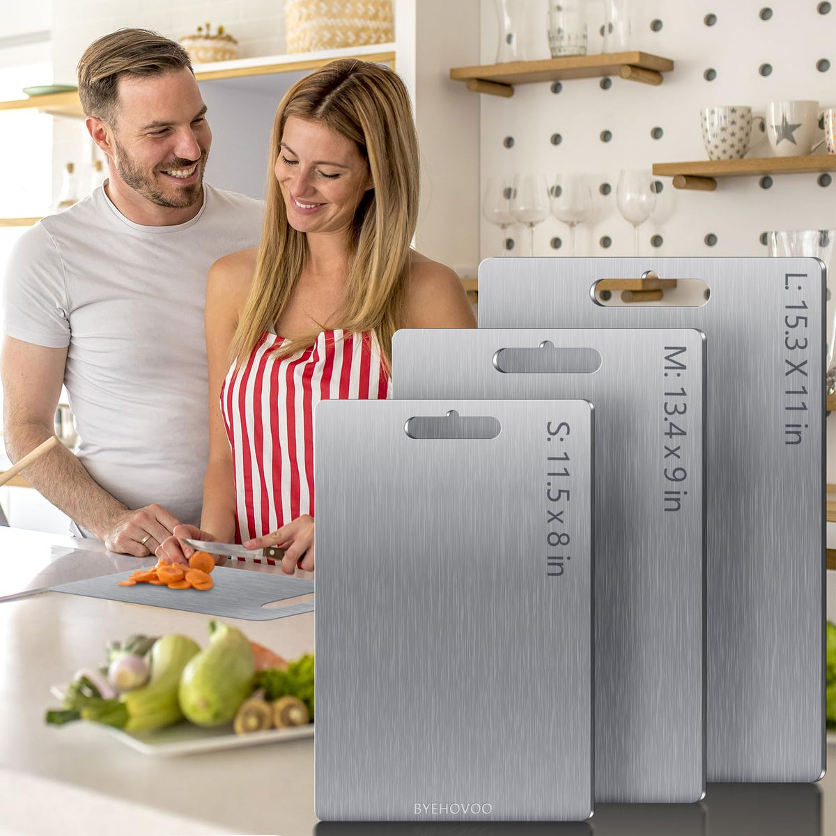 Titanium Cutting Boards for Kitchen [Set of 3], Double Sided Pure Titanium Cutting Board | Easy to Clean | Dishwasher Safe | Food-Grade Raw & Cooked Foods or Outdoor Camping Chopping Board