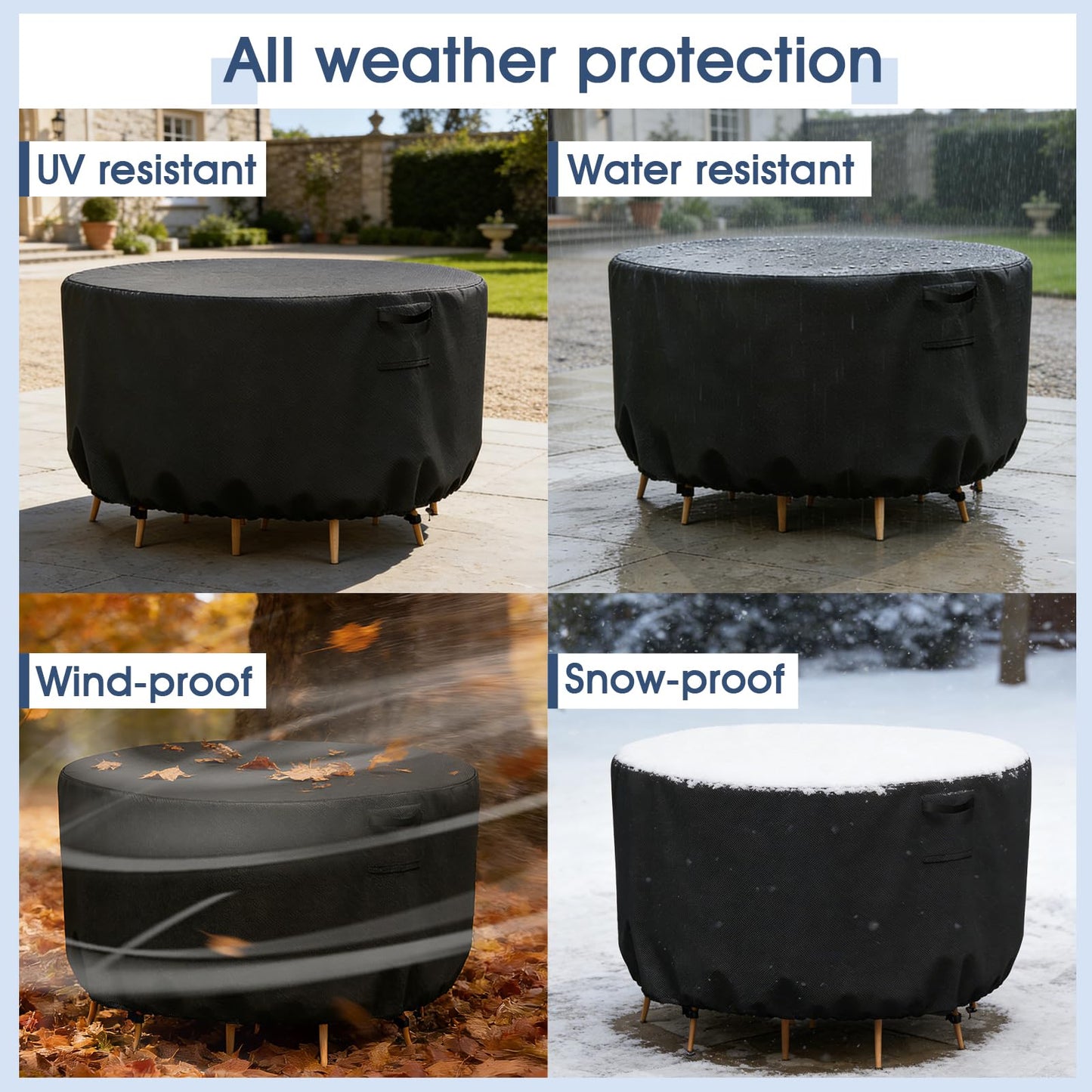 KALINCO Patio Furniture Covers, Waterproof Patio Table Cover, 600D Heavy Duty Outdoor Furniture Cover, Outdoor Sectional Sofa Set Covers (Round 62"DIA x 28"H)