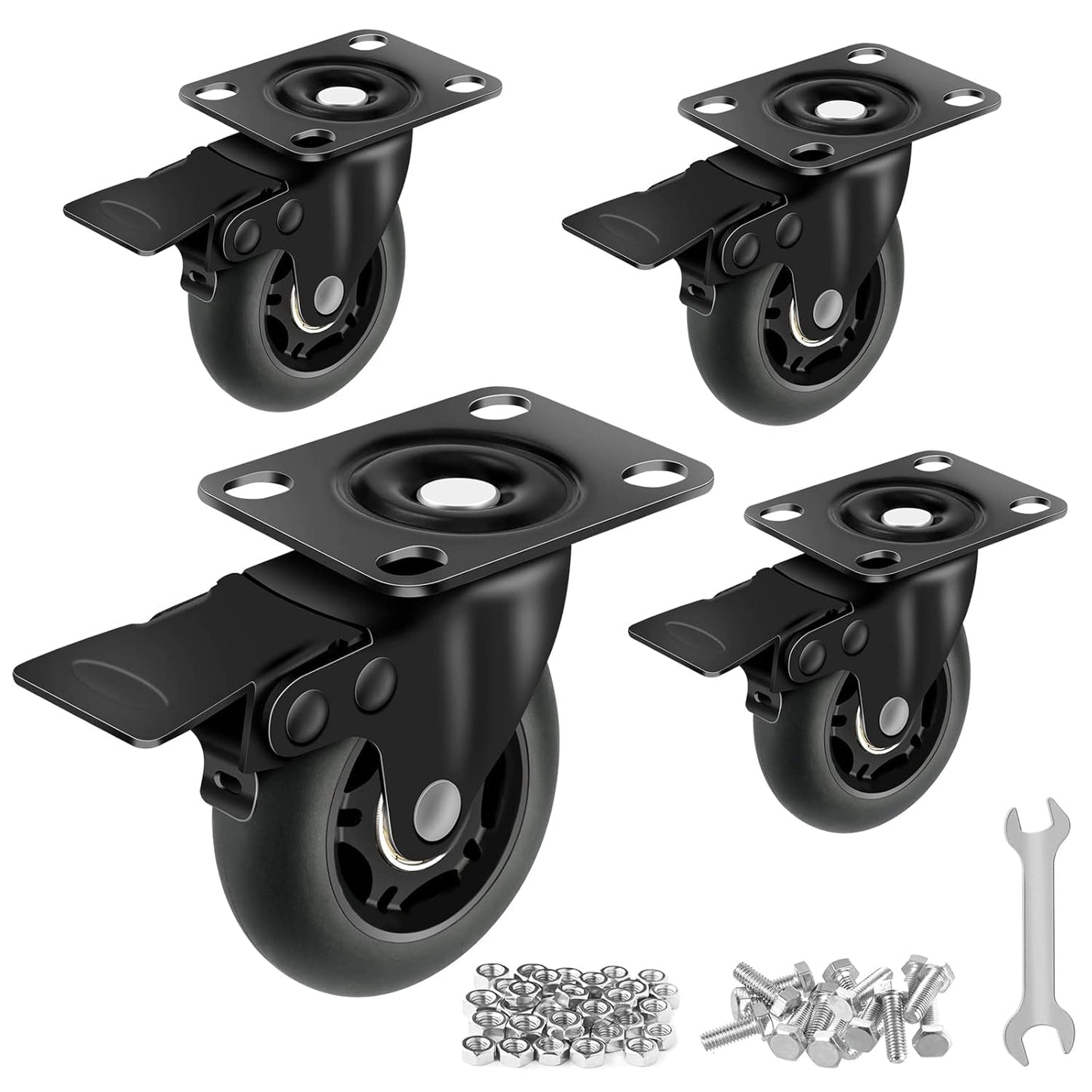 3" Casters Set of 4 ，4 Heavy Duty Quiet Casters, Max Load 2000LBS. Suitable to do Soft Wheels for cart ，Caster Wheels Glide Quietly and Protect The Floor, casters Set of 4 Heavy Duty