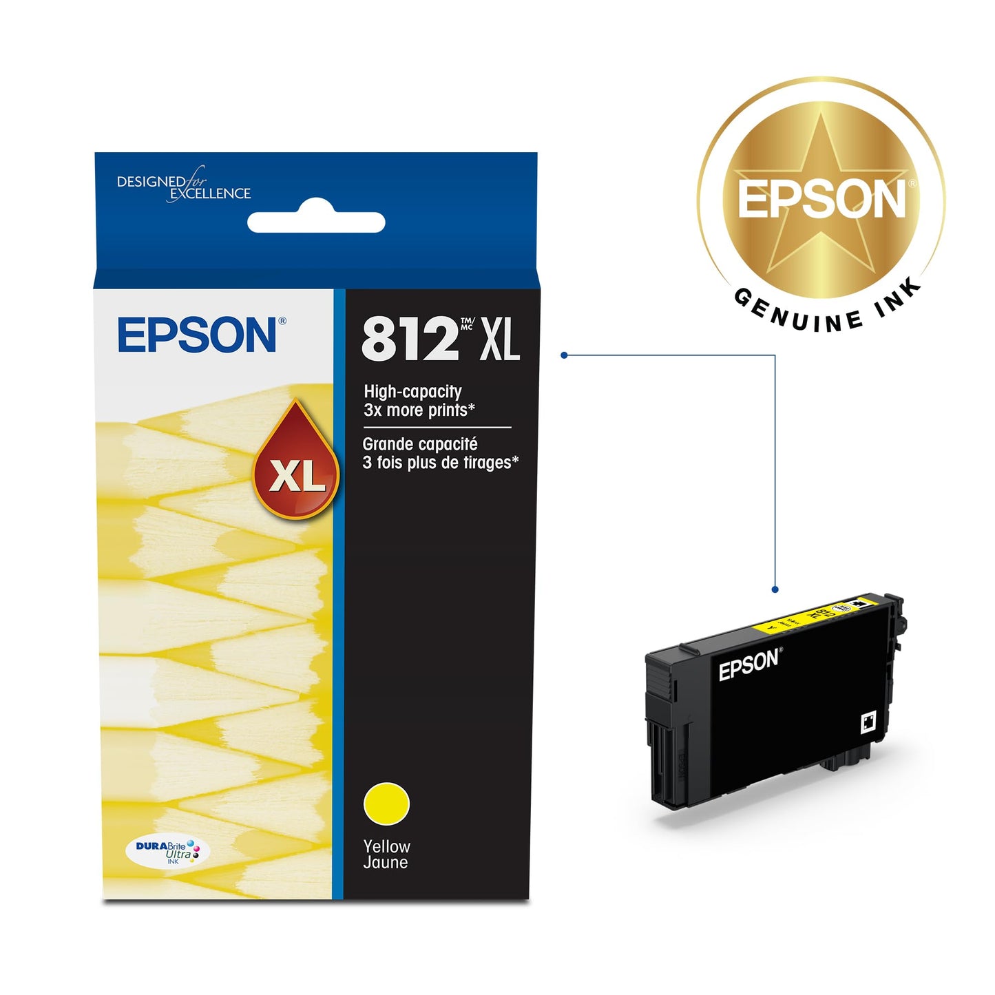 Epson 812 DURABrite Ultra Ink High Capacity Yellow Cartridge (T812XL420-S) Works with Workforce Pro WF-7310, 7820, 7840, EC-C7000