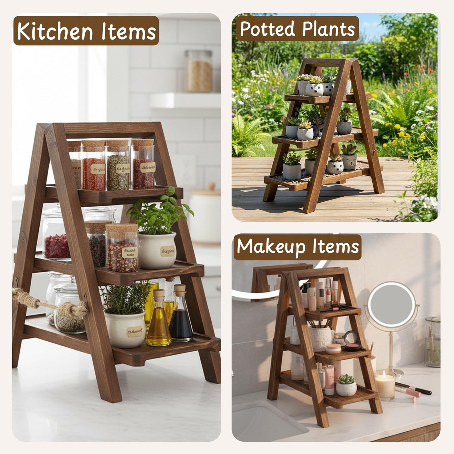 bimiti Wooden Double Dessert Table Display Set Rack 3 Tier Serving Tray Solid Wood Ladder Stand Wedding Cupcake Stand Dark Walnut Decorative Tray for Cake Snack Fruit Chips Bread Centerpieces