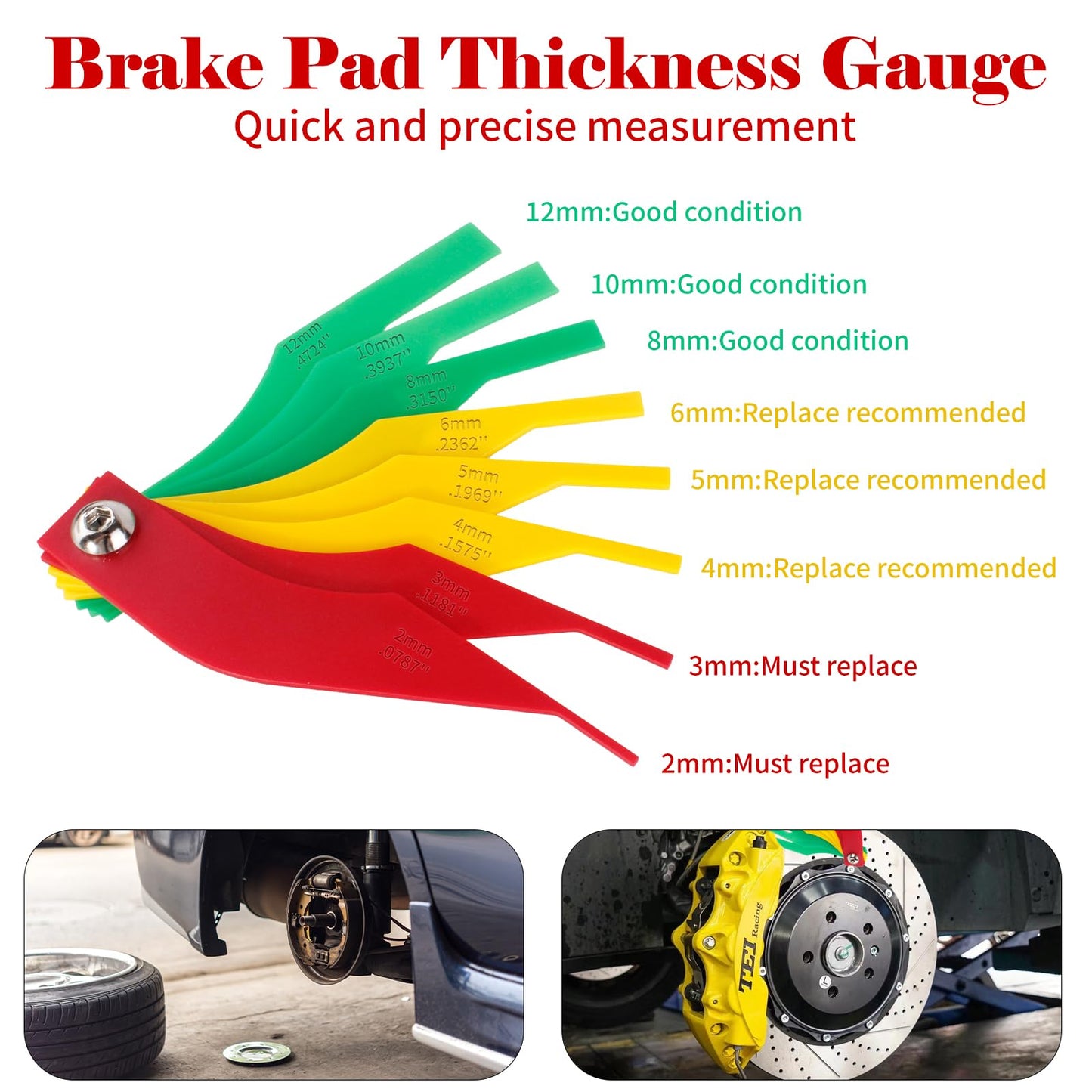Brake Caliper Press Tool Kit, Ratcheting Piston Spreader with 2 Steel Plates, Practical Caliper Piston Compressor Tool for Repairing Disc Brakes Includes Hangers/Measuring Tools