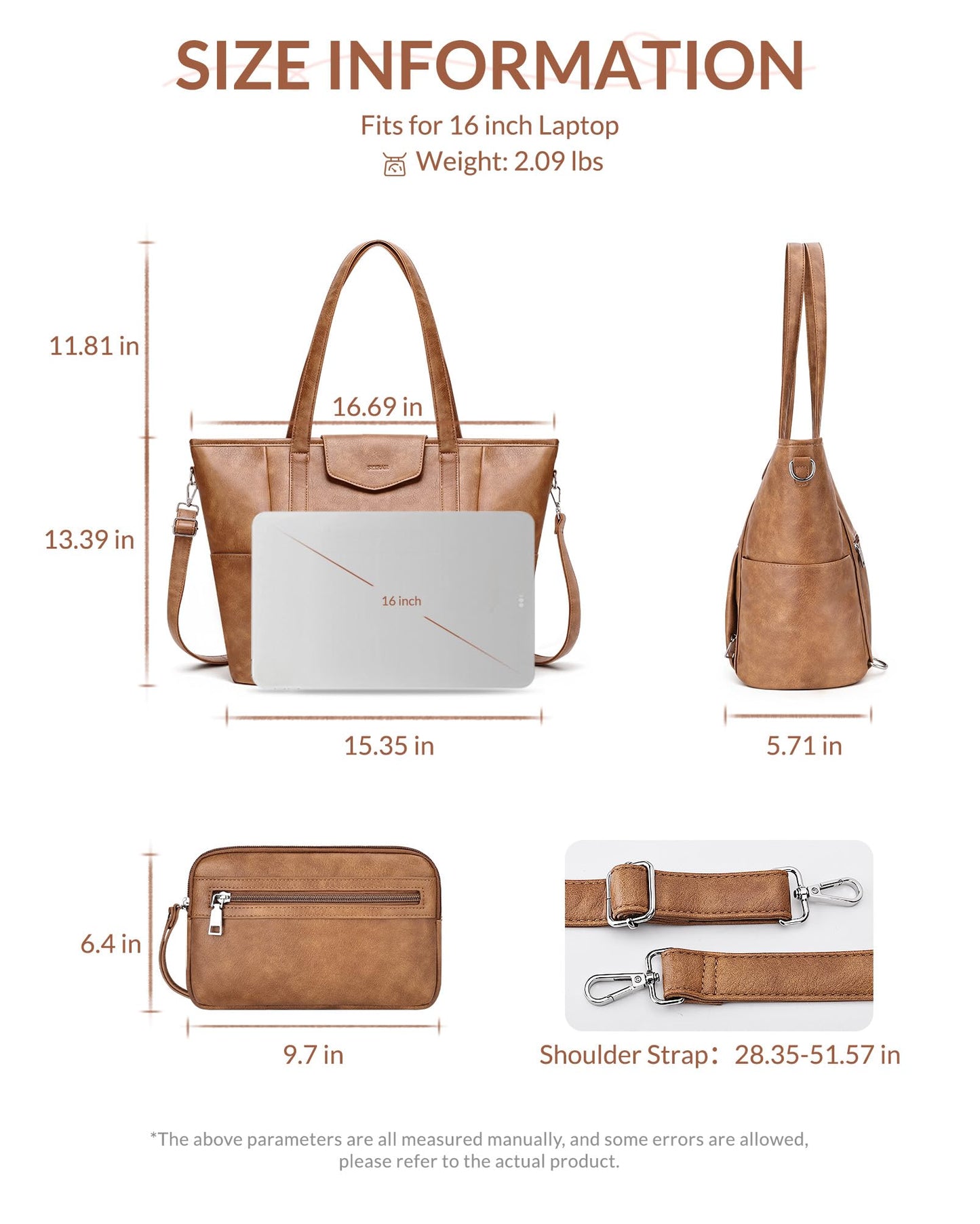 SYTRAH Laptop Bag for Women Designer Leather Laptop Backpack Purse, 16 inch Computer Tote Bags for Work Travel with Satchel Purse Brown