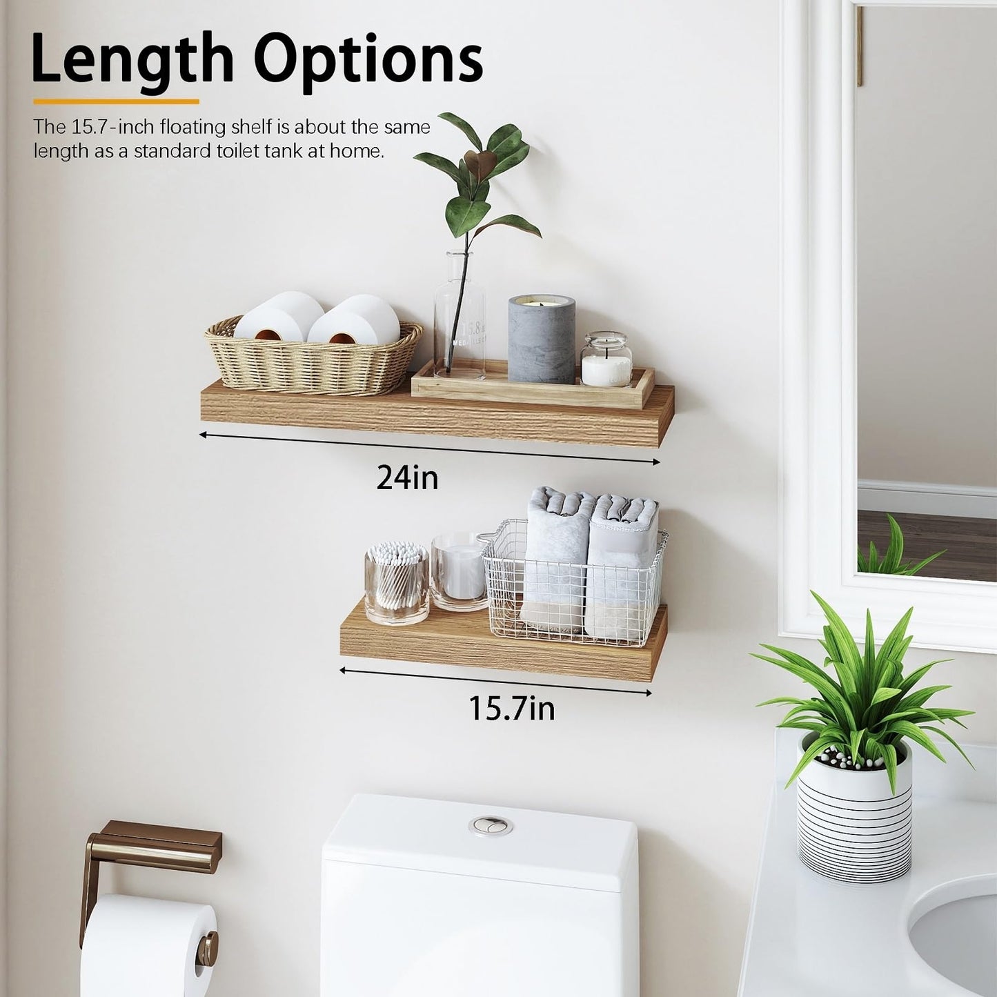 INHABIT UNION Oak Floating Shelves Wood for Wall 15.7in Wall Mounted Display Ledge Shelves Perfect for Bedroom, Bathroom, Living Room and Kitchen Decoration Storage(Set of 2)