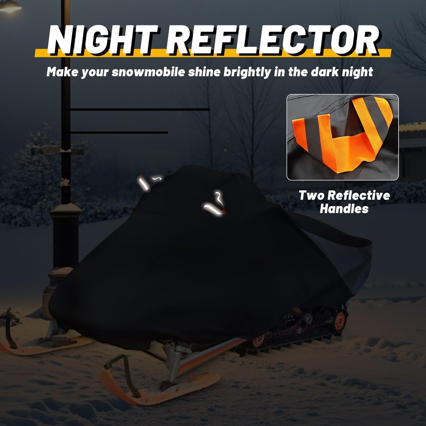 AUTOLION Waterproof Snowmobile Cover, Compatible with Polaris Ski Doo Arctic Cat Yamaha, Windproof Snowshield Cover with Windproof Buckles (130''L × 51''W × 48''H) Black and Grey