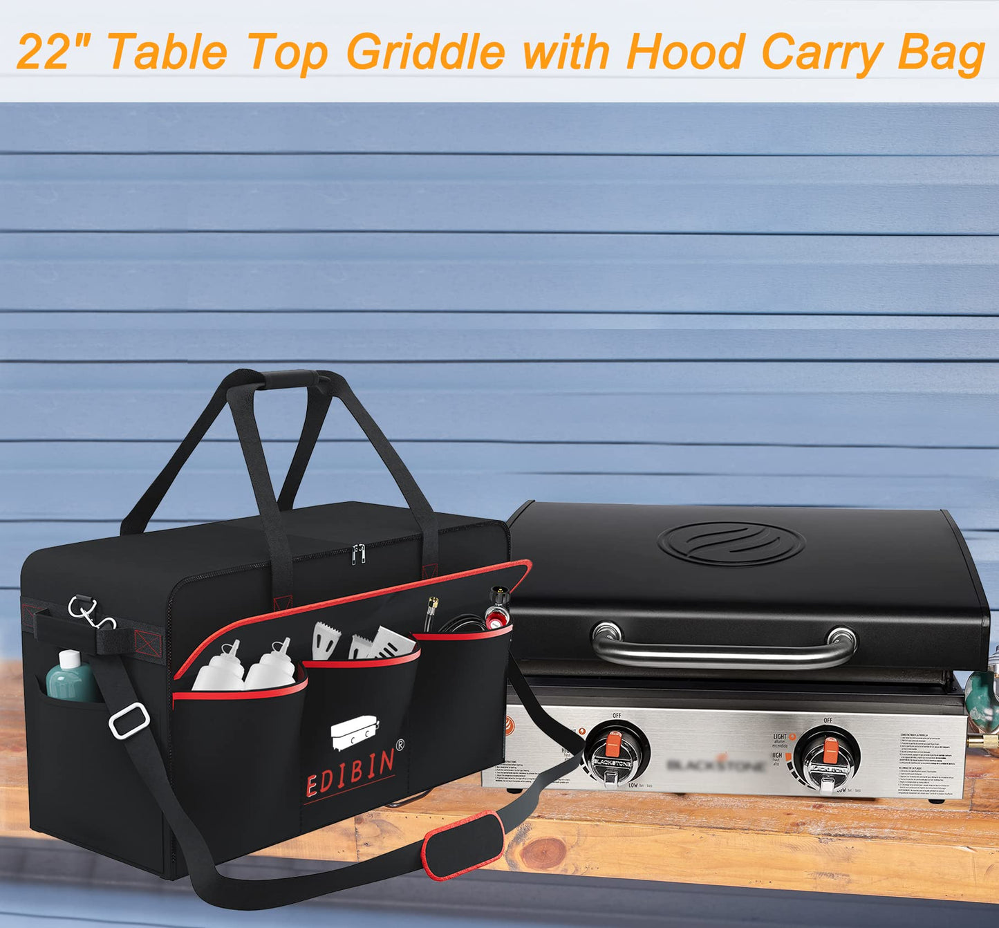 EDIBIN 22 Inch Griddle Carry Bag Fits for Blackstone 1813 22 inch Tabletop Griddle with Hood Lid,Exclusively Fits for Blackstone Tabletop Griddle 22 inch with hood Carry Bag,600D Polyester Heavy Duty