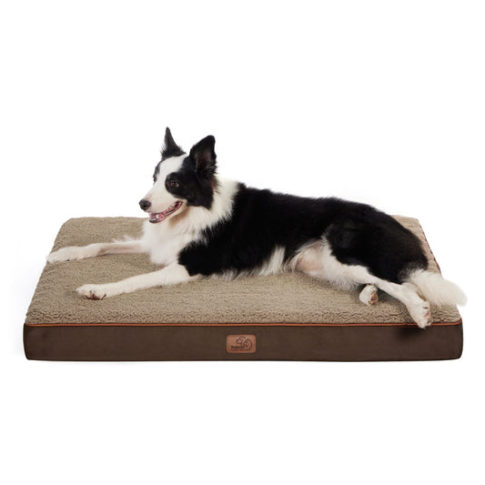 Bedsure Dog Bed for Large Dogs - Big Orthopedic Dog Bed with Removable Washable Cover, Egg Crate Foam Pet Bed Mat, Suitable for Dogs Up to 65 lbs, Brown