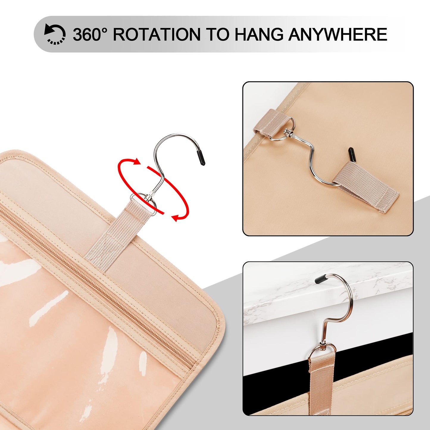 Travel Hanging Toiletry Bag for Women, with Jewelry Organizer Compartment, Large Waterproof Hanging Makeup Accessories, Cosmetic Essentials, Toiletries Dopp Kit Set with Trolley Belt, Black