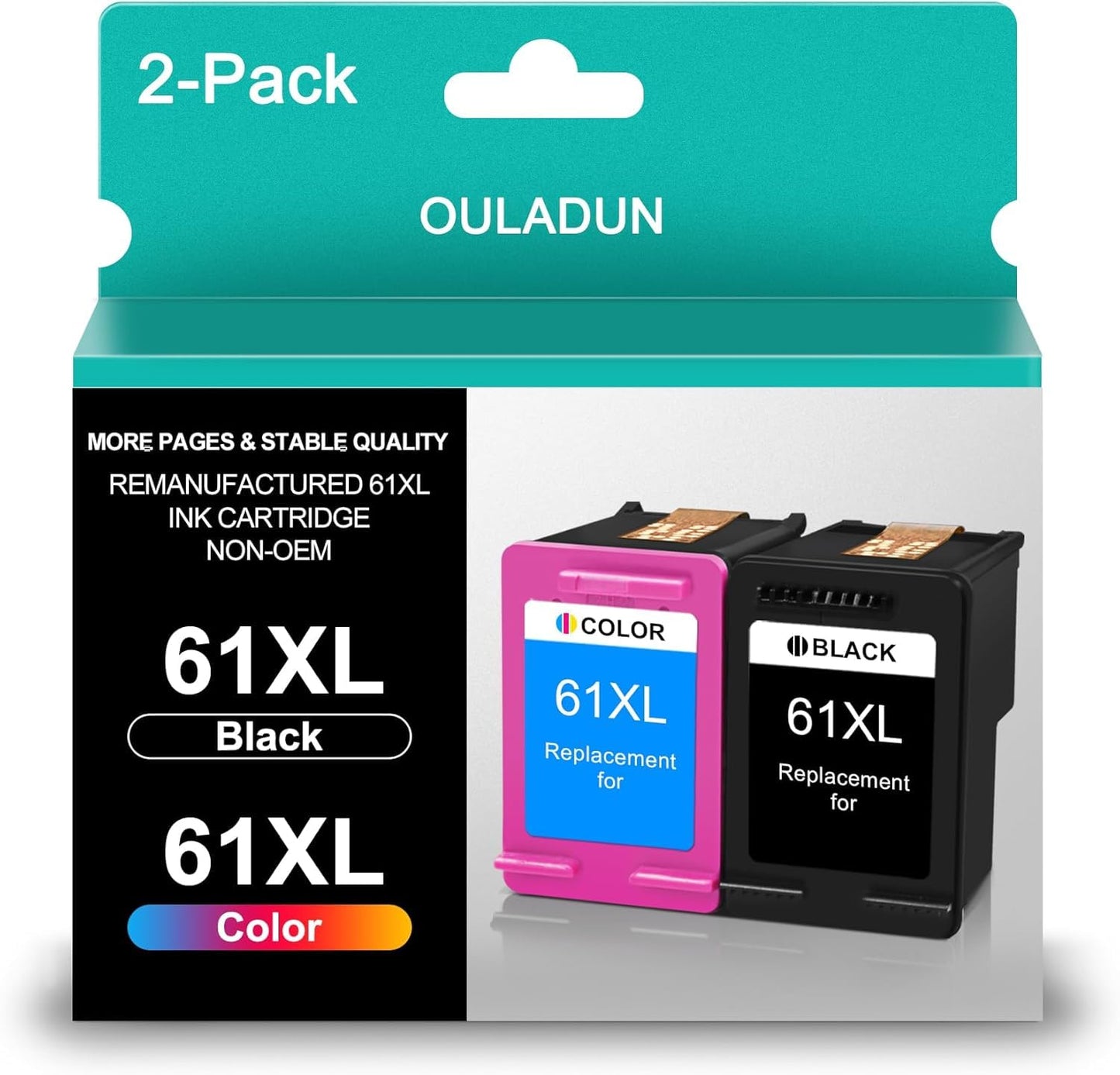 61XL Ink Cartridge Combo Pack Replacement for HP 61 61 XL Ink Works with HP Envy 4500 5530 Deskjet 1000 3000 Officejet 4635 4630 Printer (1 Black, 1 Tri-Color)