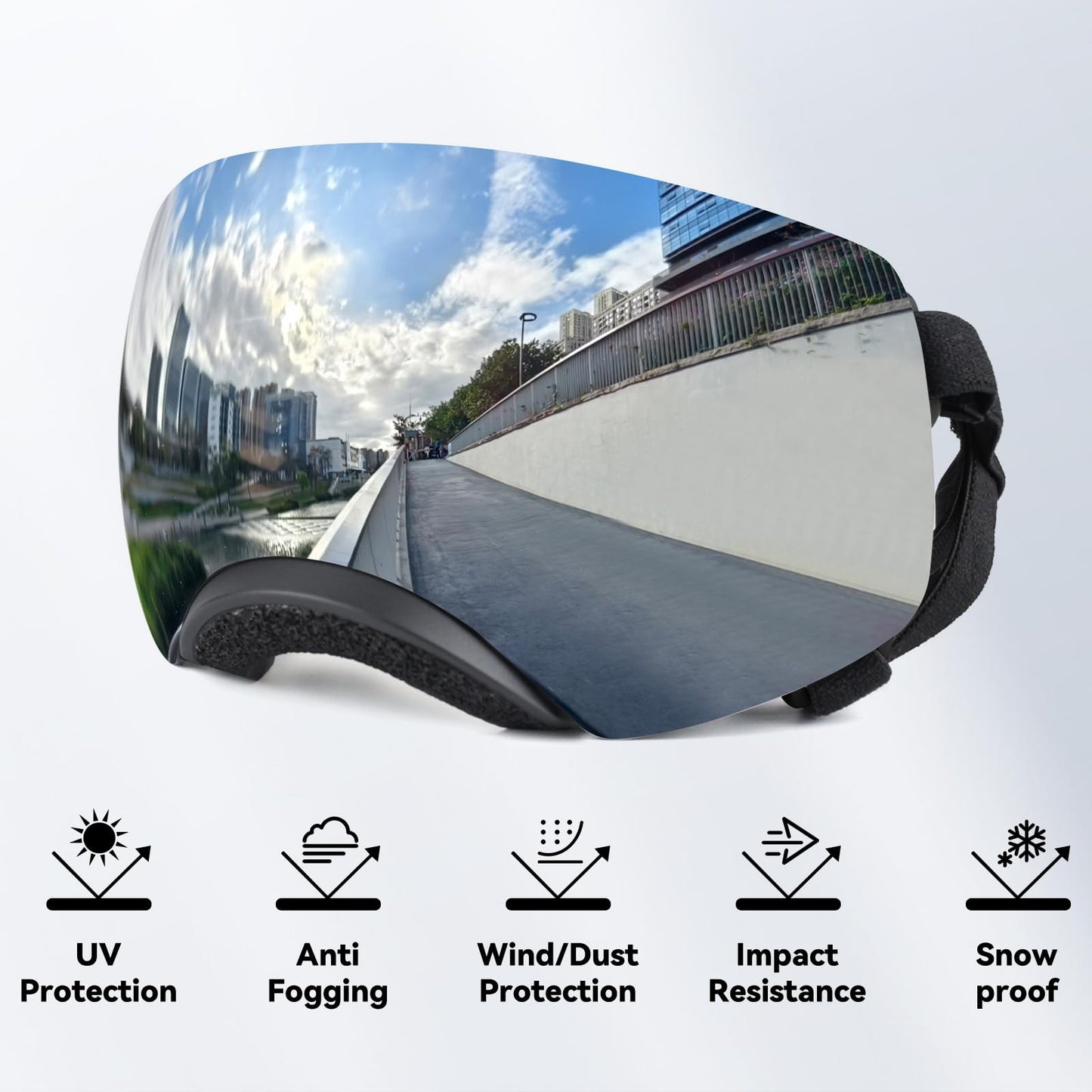 NAMSAN Dog Goggles for Large Dogs, Black/Silver Lenses Replaceable, Anti-UV Sunglasses for Dogs Medium to Large Breeds, Driving Dog Eye Protection, Windproof Dustproof, Adjustable, Black