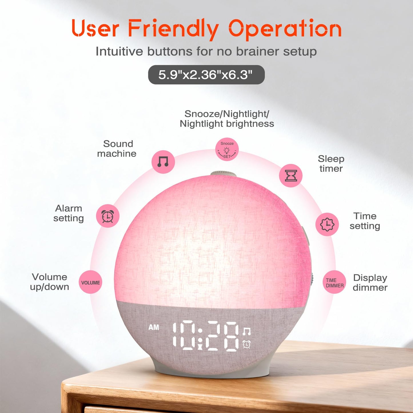 Sunrise Alarm Clock with Sunset Simulation, White Noise Machine, 30 Soothing Sounds, 12 Color Night Light, Dimmable Sunlight Wake Up Lamp, Digital Clock for Kids Heavy Sleepers Adults Teens Bedrooms