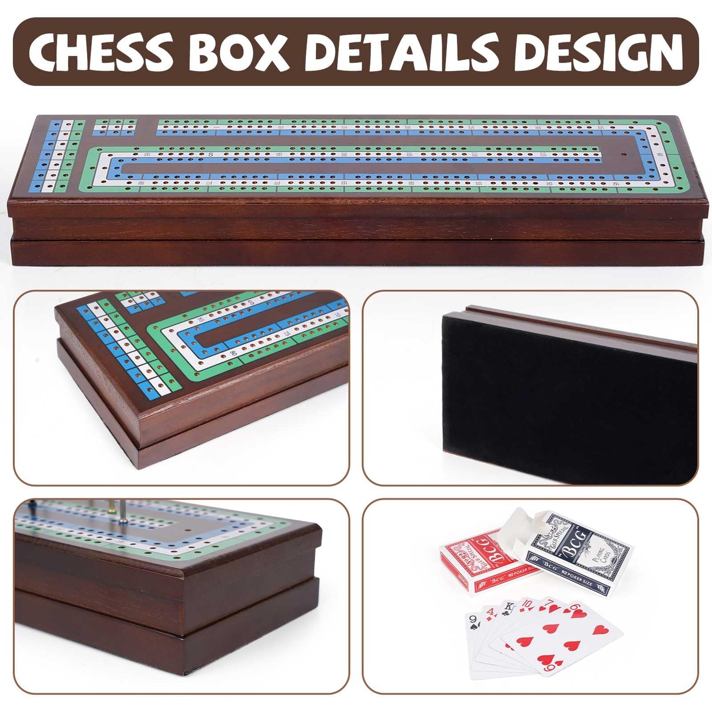 Wooden Cribbage Board Game Set, Premium Wooden Board with Magnetic Lock and Metal Pegs, Strategy Card Game Cribbage - Travel Portable Cribbage Game Sets for Family