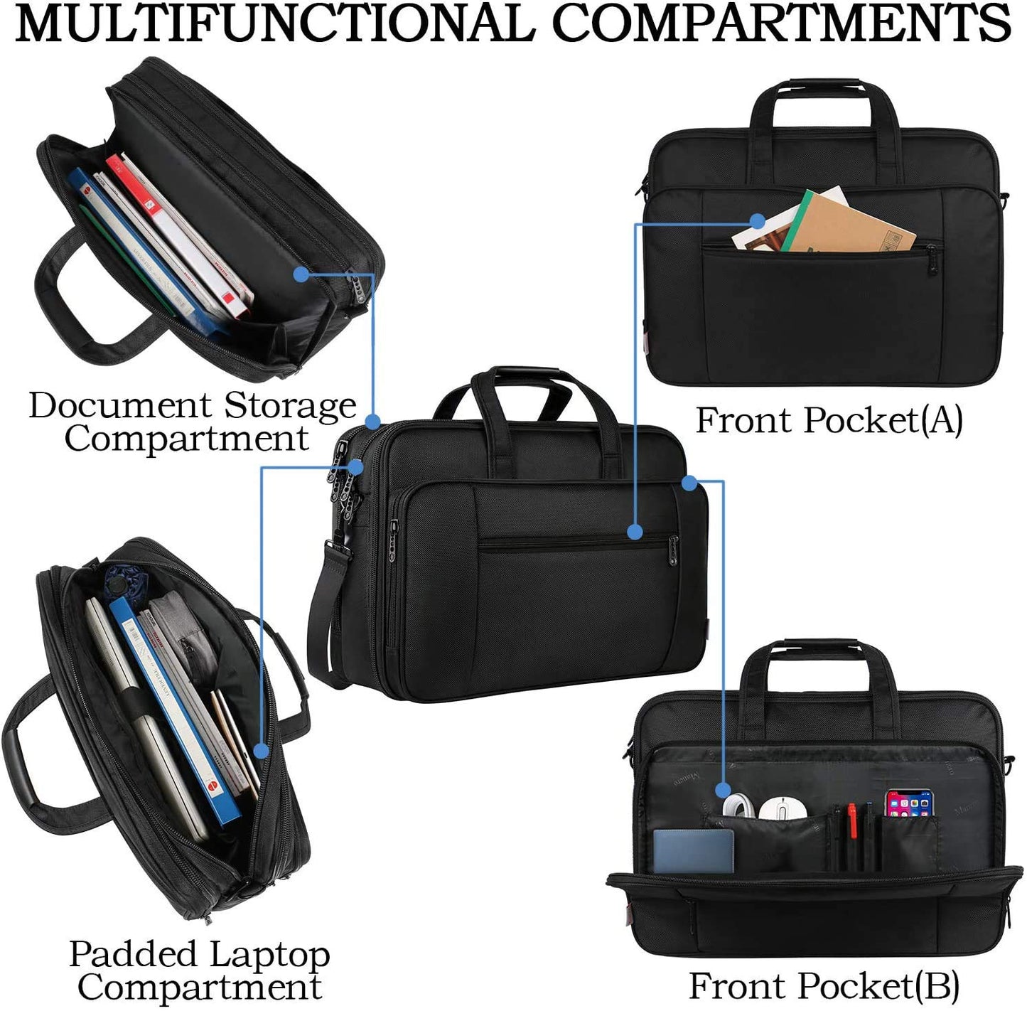 Taygeer 17 Inch Laptop Bag Briefcase Men Professional Waterproof Messenger Bag, Expandable Business Computer Bag ，Black