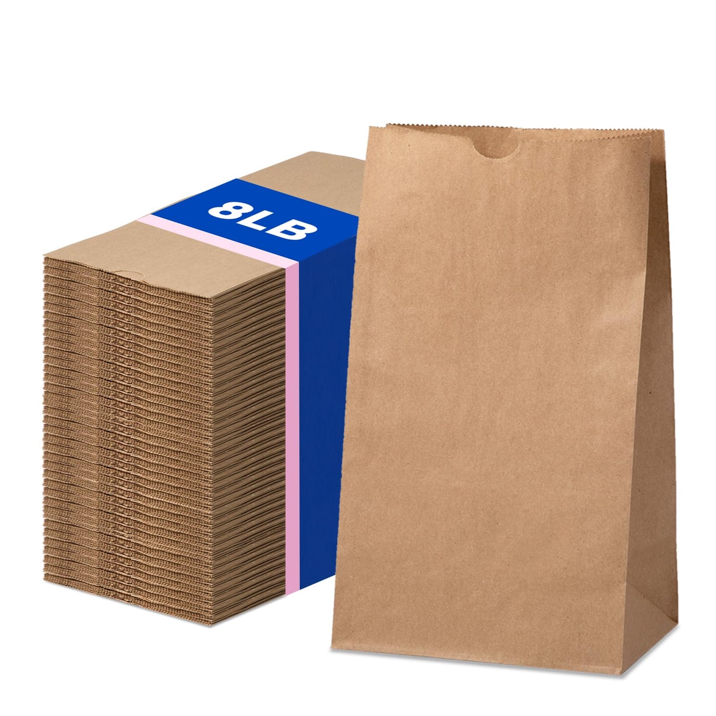 FMP Brands 500 Pack 8 lb Brown Paper Lunch Bags, 12.4 x 6 x 4 Premium Kraft Paper Bags Bulk for Small Business, Recyclable Snack Sacks, Durable Paper Grocery Bag for Food Storage, Packing