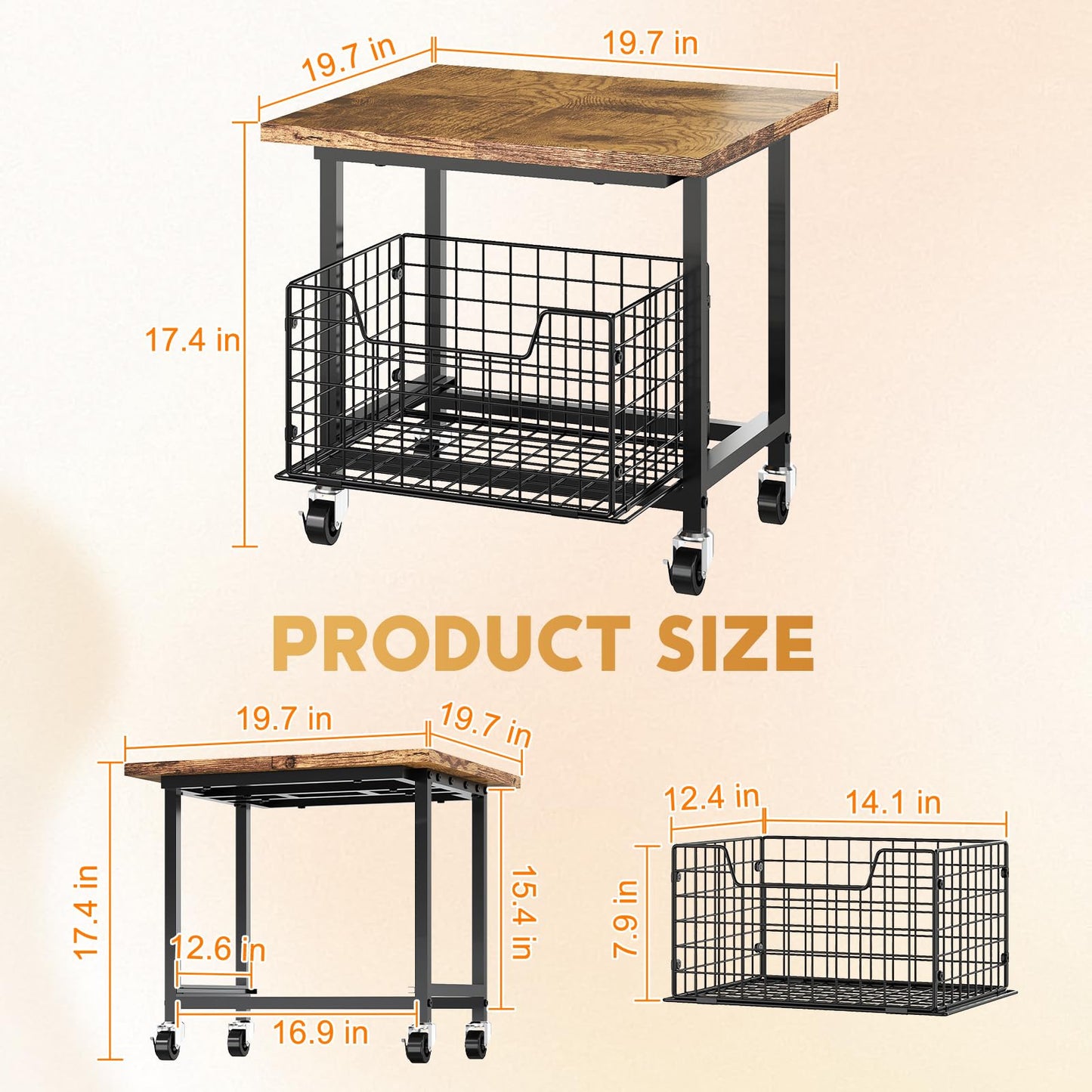 Mini Fridge Stand With Storage, Small Refrigerator Wheels, Cabinet-Max Load 300 Lbs Heavy Microwave Printer Cart For Dorm, Apartment, Kitchen, Office (Brown)