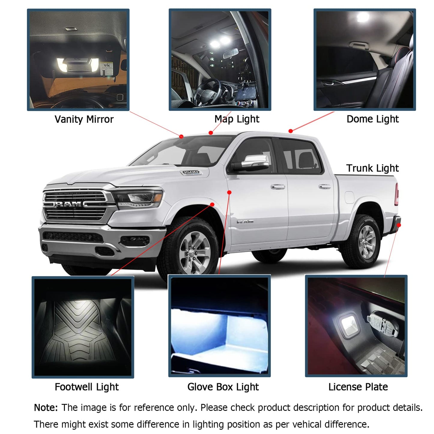 12pcs Ram Interior Led Lights Replacement for 2009 2010 2011 2012 2013 2014 2015 2016 2017 2018 Dodge Ram 1500 2500 3500, 6000k Super Bright White Interior Led Bulbs Package + Installation Tool