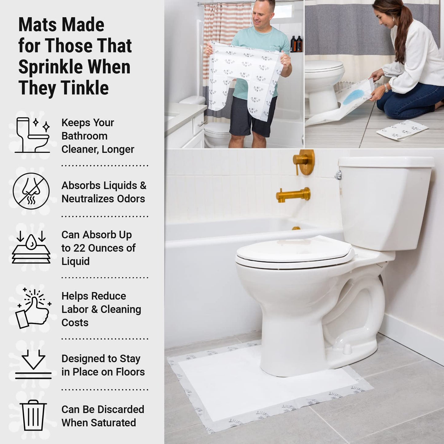 Tinkle Mat Disposable Toilet Commode Mat - 24 x 24 Inches, 20 Pack, Unscented