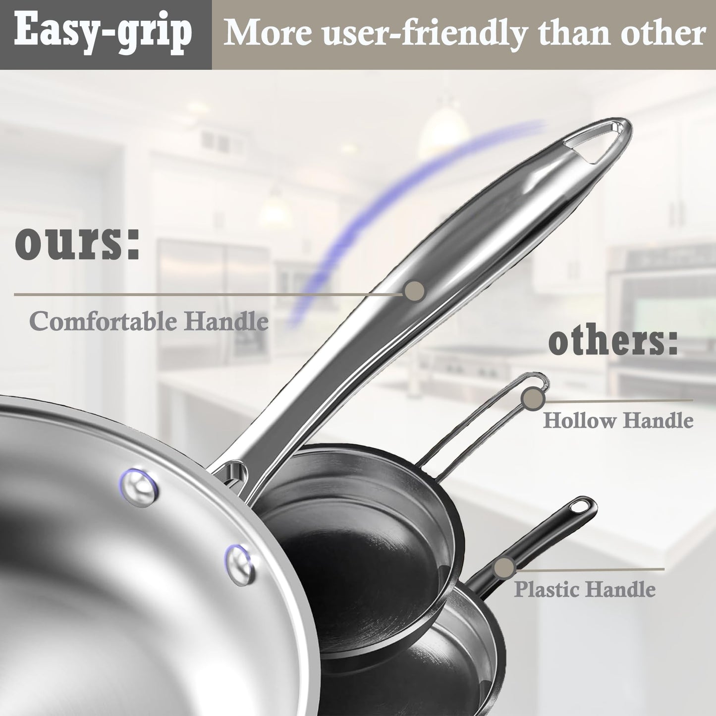 SHEUMNT Stainless Steel pots and Pans Set, 6 Piece Nonstick Kitchen Induction Cookware Set,Works with Induction/Electric and Gas Cooktops, Nonstick, Oven & Dishwasher Safe