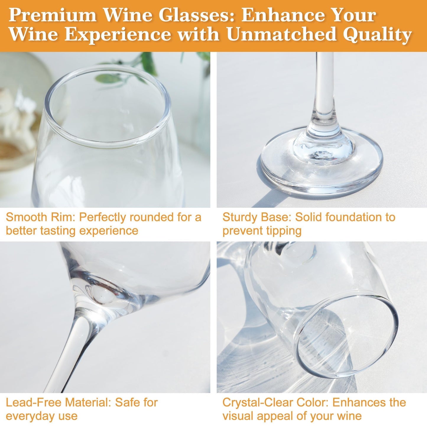 GLAZVIA Wine Glasses Set of 6, 12oz Classic Stemmed Glasses, Thick & Clear, Dishwasher Safe Stemware for Red or White, Gift for Party, Holiday, Anniversary, Restaurant, Home Bar, Daily Use