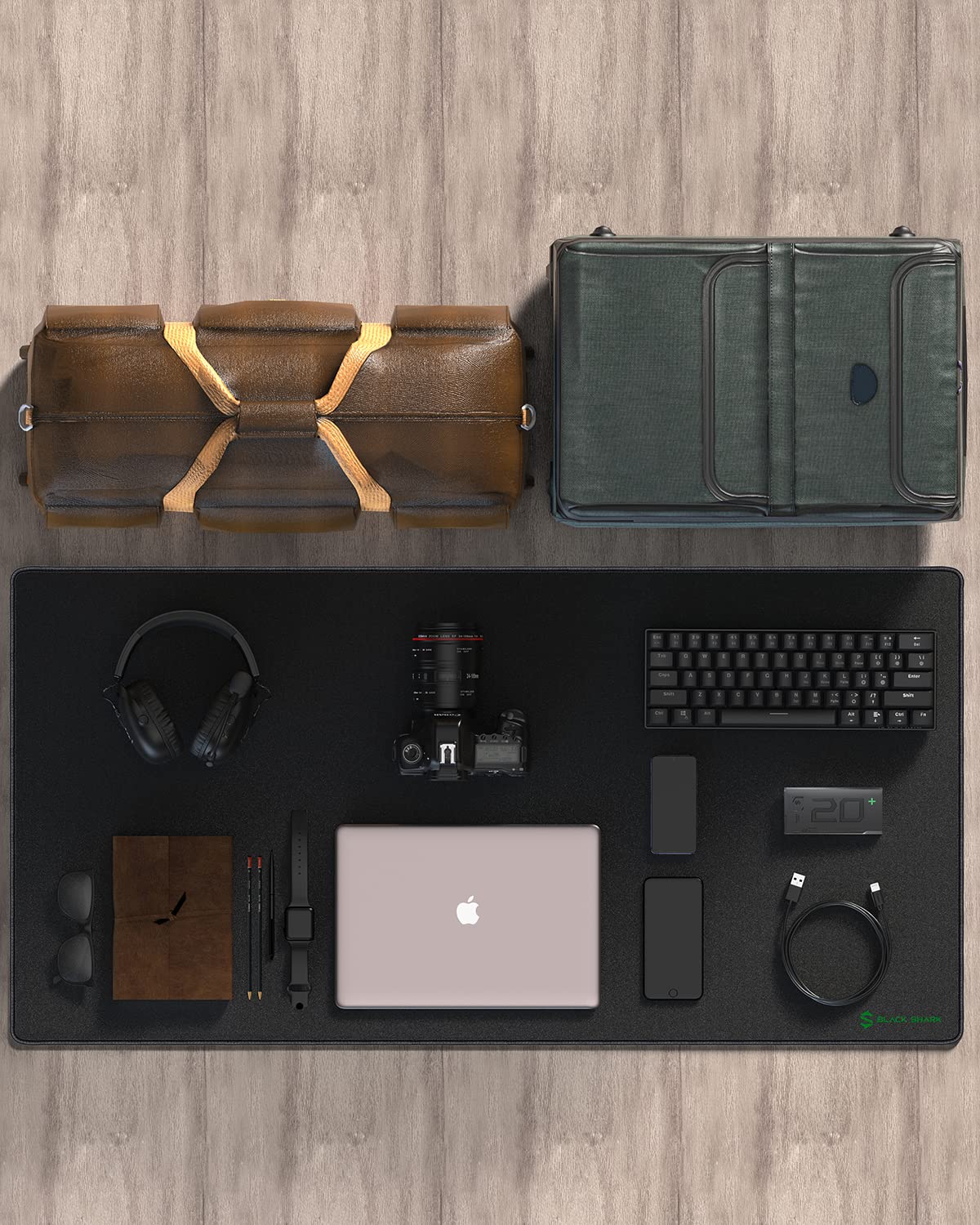 Black Shark Gaming Mouse Pad XXL (47.2"x23.6"x0.12"), Oversized Desk Mat, Non-Slip Mousepad, Super-Thick with Smooth Waterproof Surface, Anti-Fray Stitched Edges for Full Desk Pad Manta P4