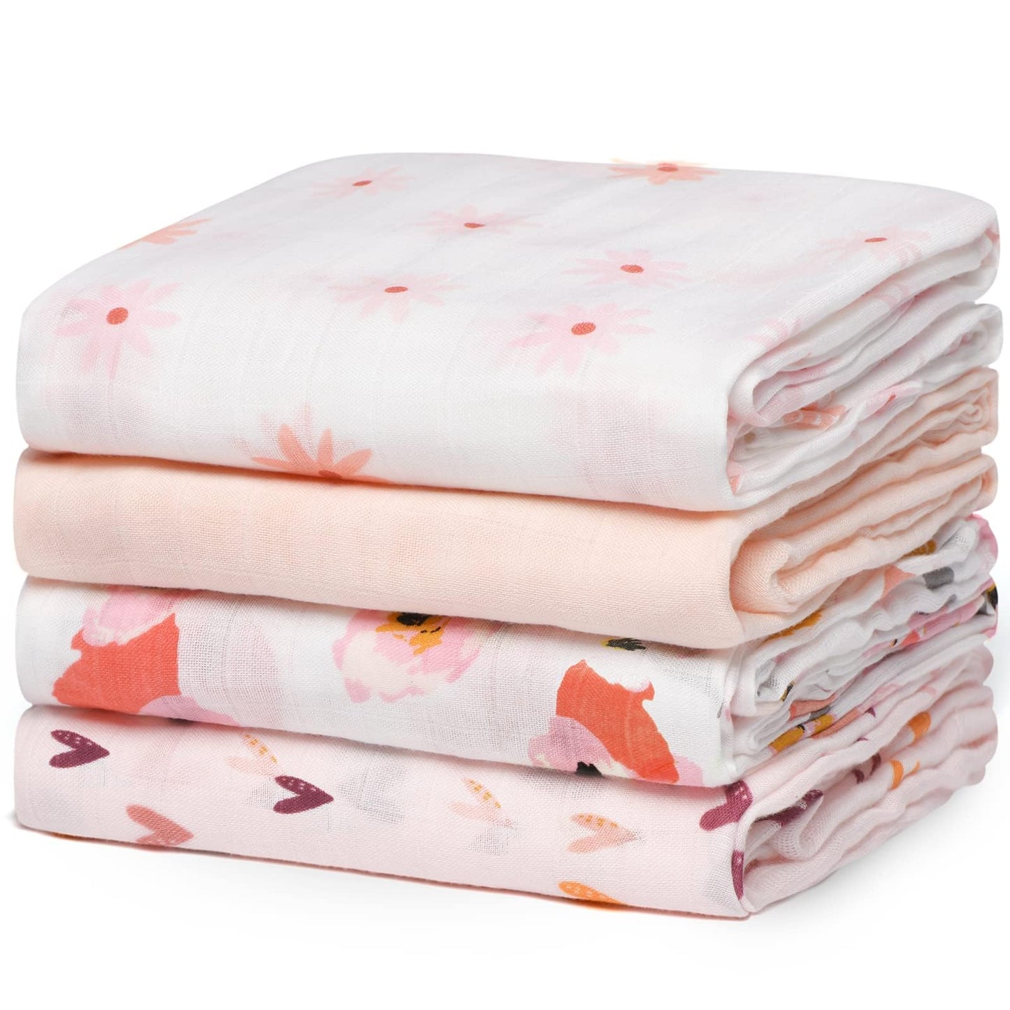 Momcozy Muslin Swaddle Blanket, 4 Pack Ultra Breathable Muslin Blanket, Breathable Large 47'' x 47'' for Baby Girls, Skin-Friendly Swaddle Blankets for Baby Shower Gifts, Full Blossom