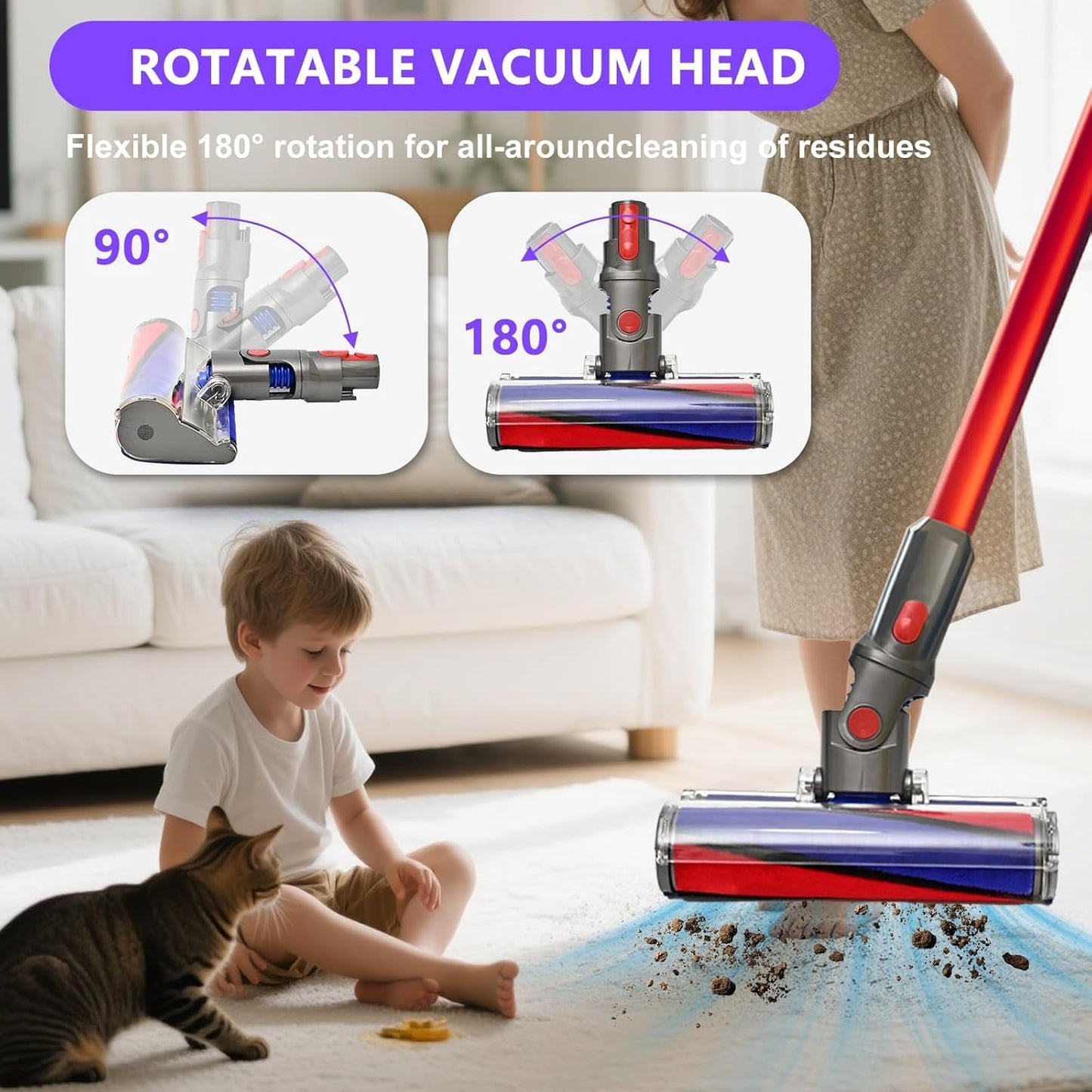 Soft Roller Cleaner Head Replacement for Dyson V10 V11 V15 V8 V7 Cordless Vacuum Cleaners, Quick Release Vacuum Head Replacement Attachments Parts Accessories for Dyson, Gentle on Hard Floors