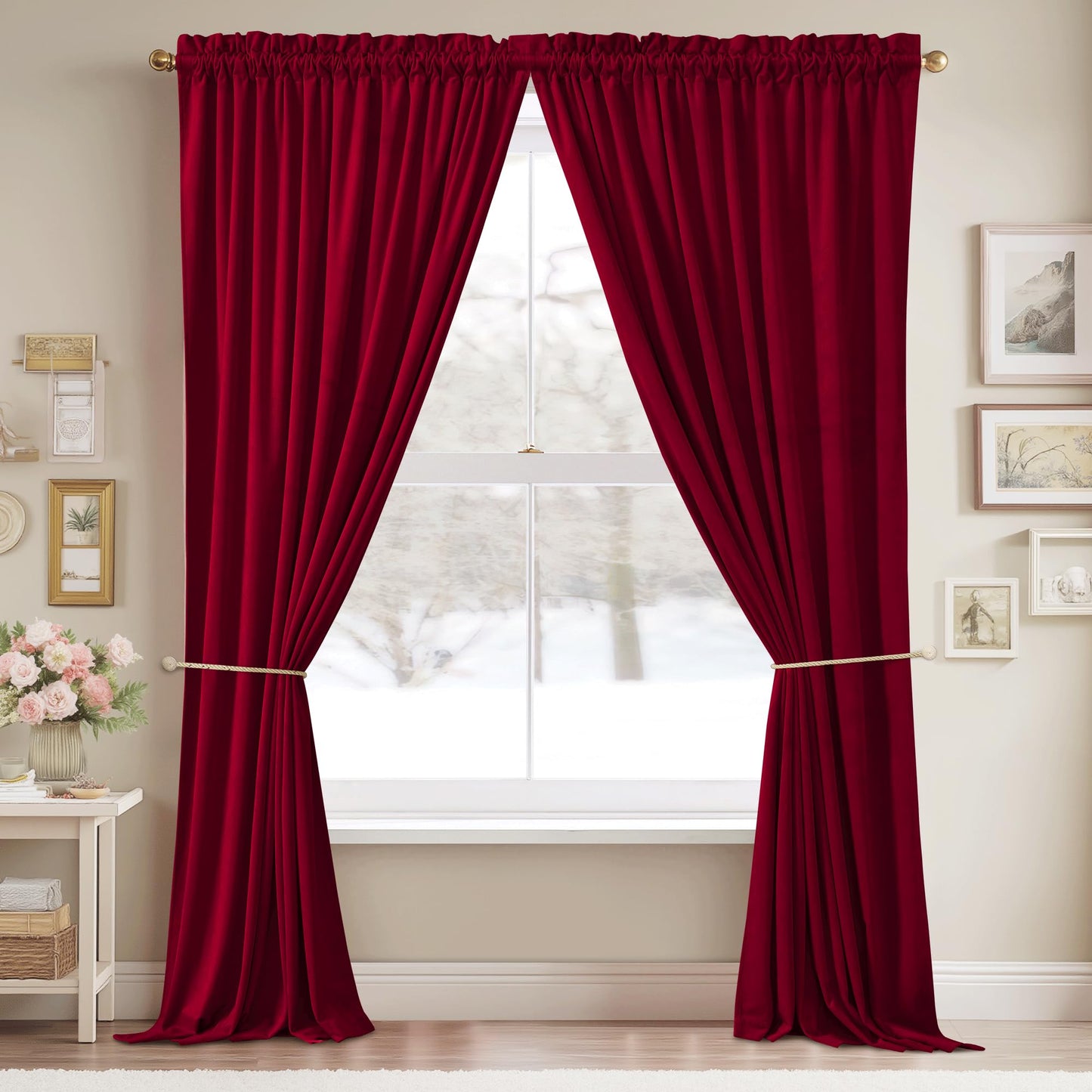 StangH Christmas Red Velvet Curtains 96-inch - Heavy-Duty Large Window Room Darkening Privacy Enhancing Panels for Home Theater/Film Room/Stage, Red, 52 x 96 inches, 2 Panels