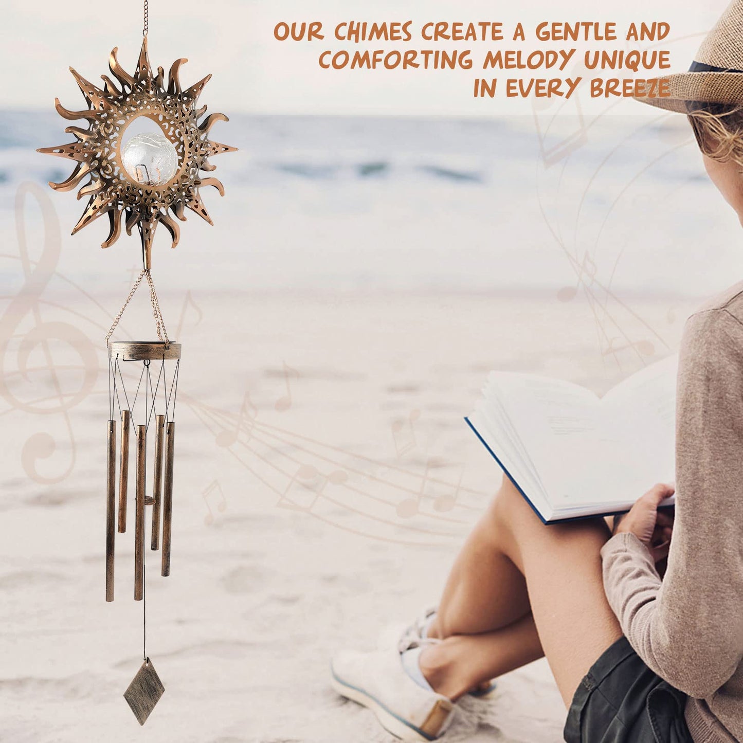 Sun Wind Chimes Solar Retro Windchimes Sympathy Gift, Wind Chimes Outdoor, Gifts for mom, Gifts for Grandma, Memorial Wind Chimes