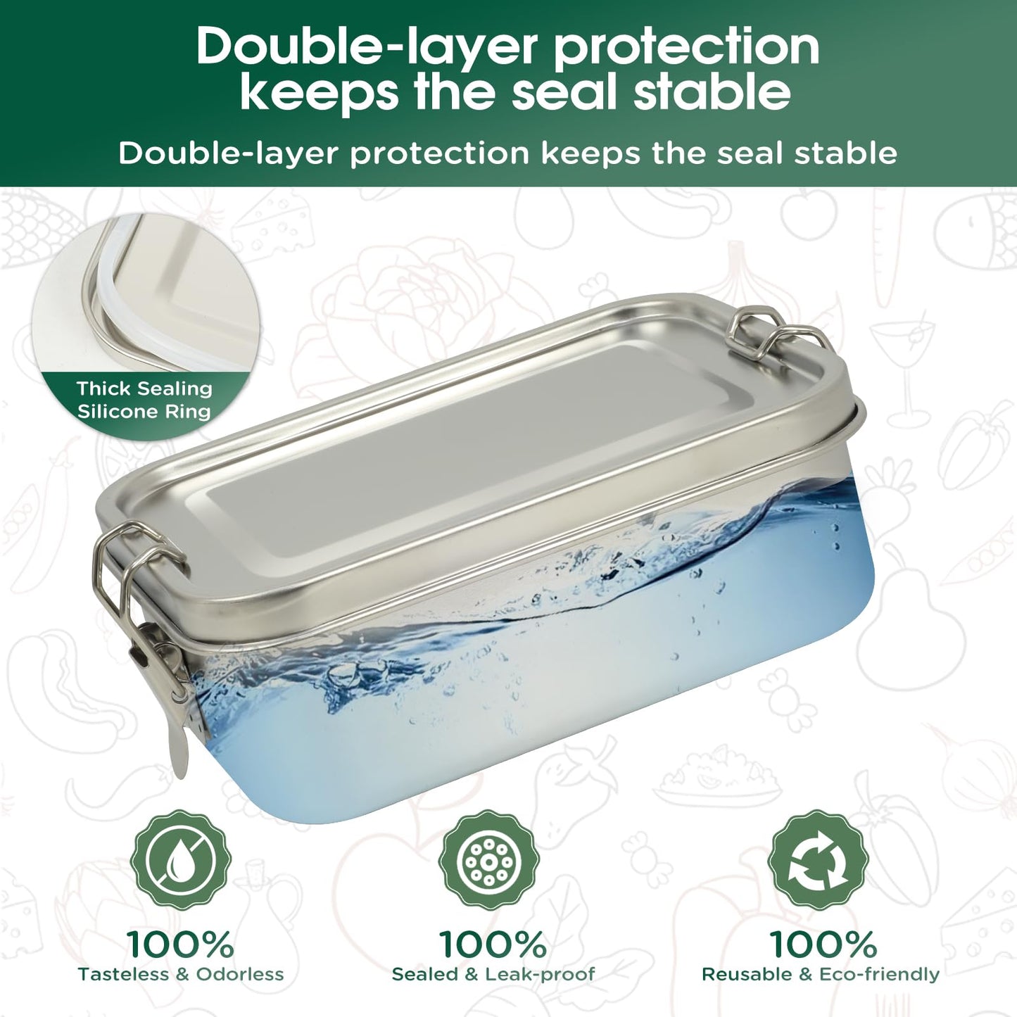 LEEPENK 304 Stainless Steel Lunch Box and Food Containers with Lids 4 Pack 1400/850/550/550ml, Leak-Proof and Stackable Stainless Steel Bento Box for Travel and Work Adults